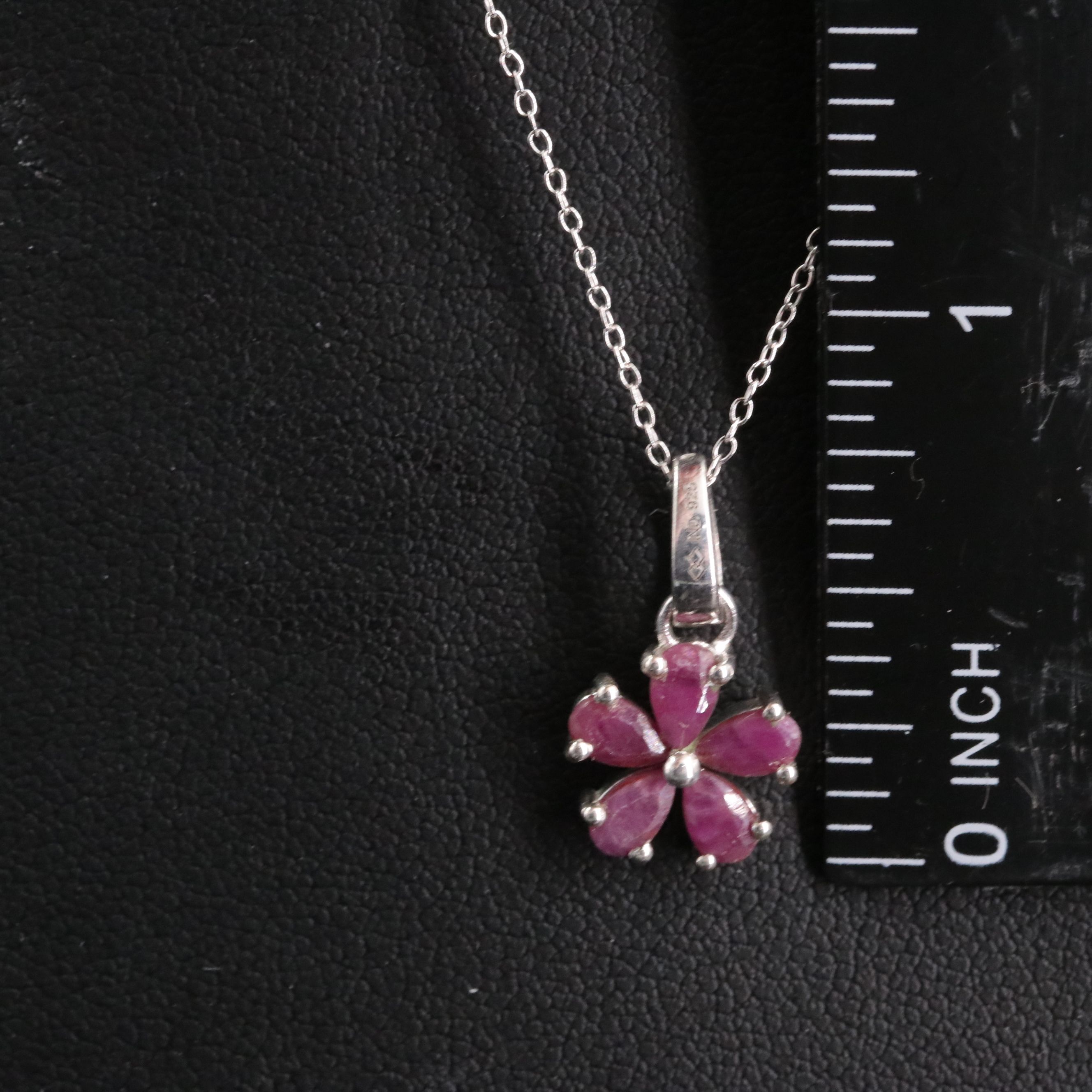 Sterling Corundum Flower Pendant Necklace