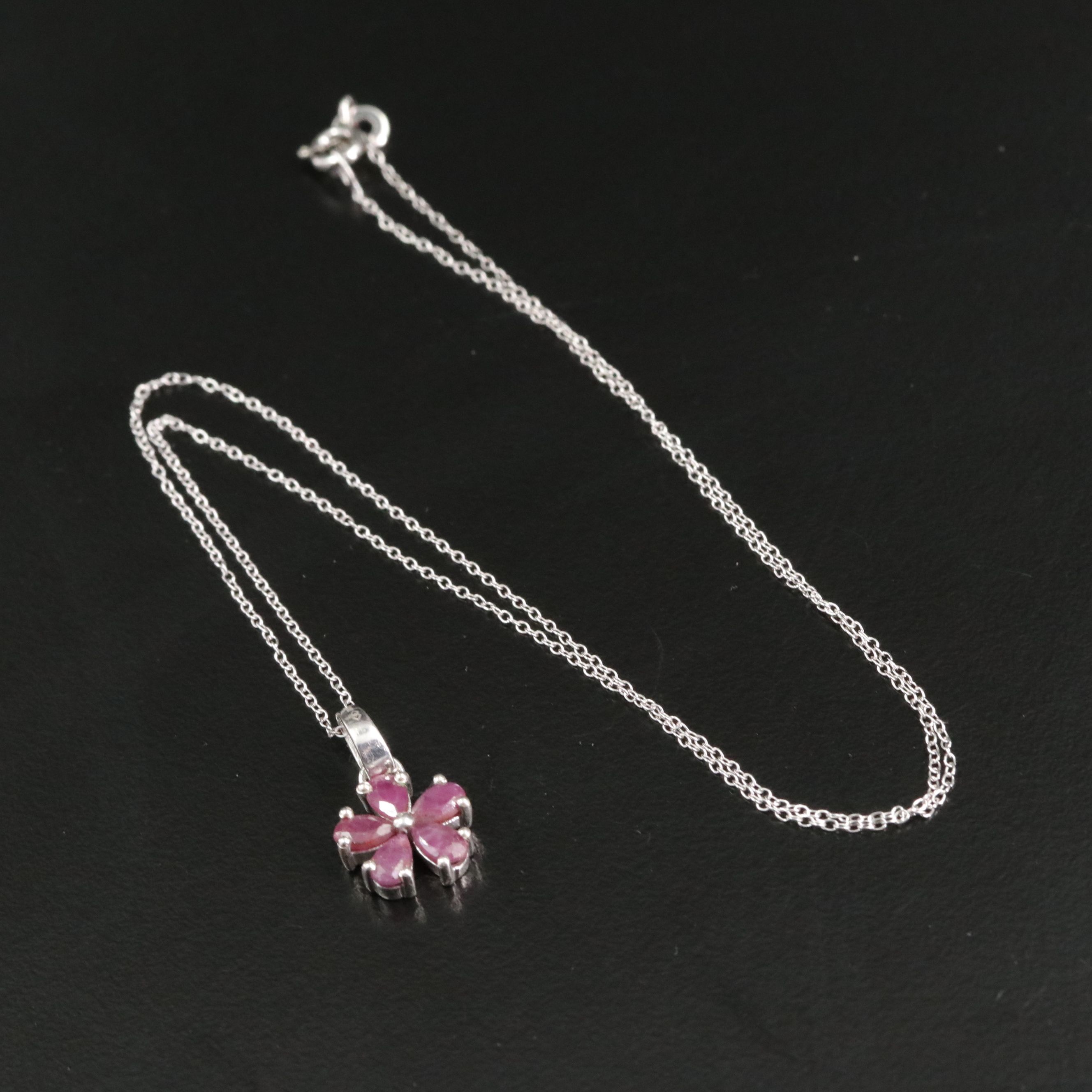 Sterling Corundum Flower Pendant Necklace