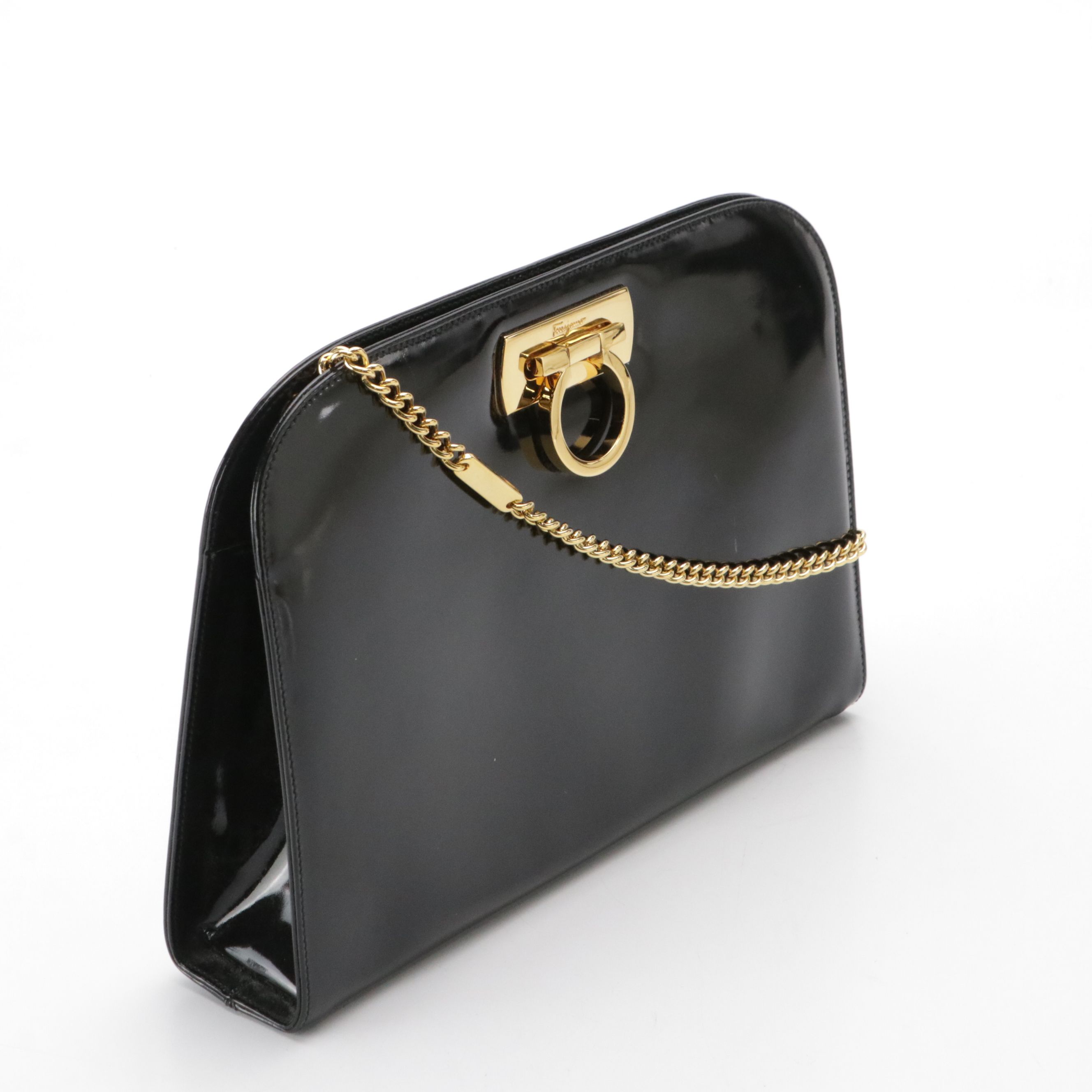 Salvatore Ferragamo Gancini Convertible Clutch in Patent Leather