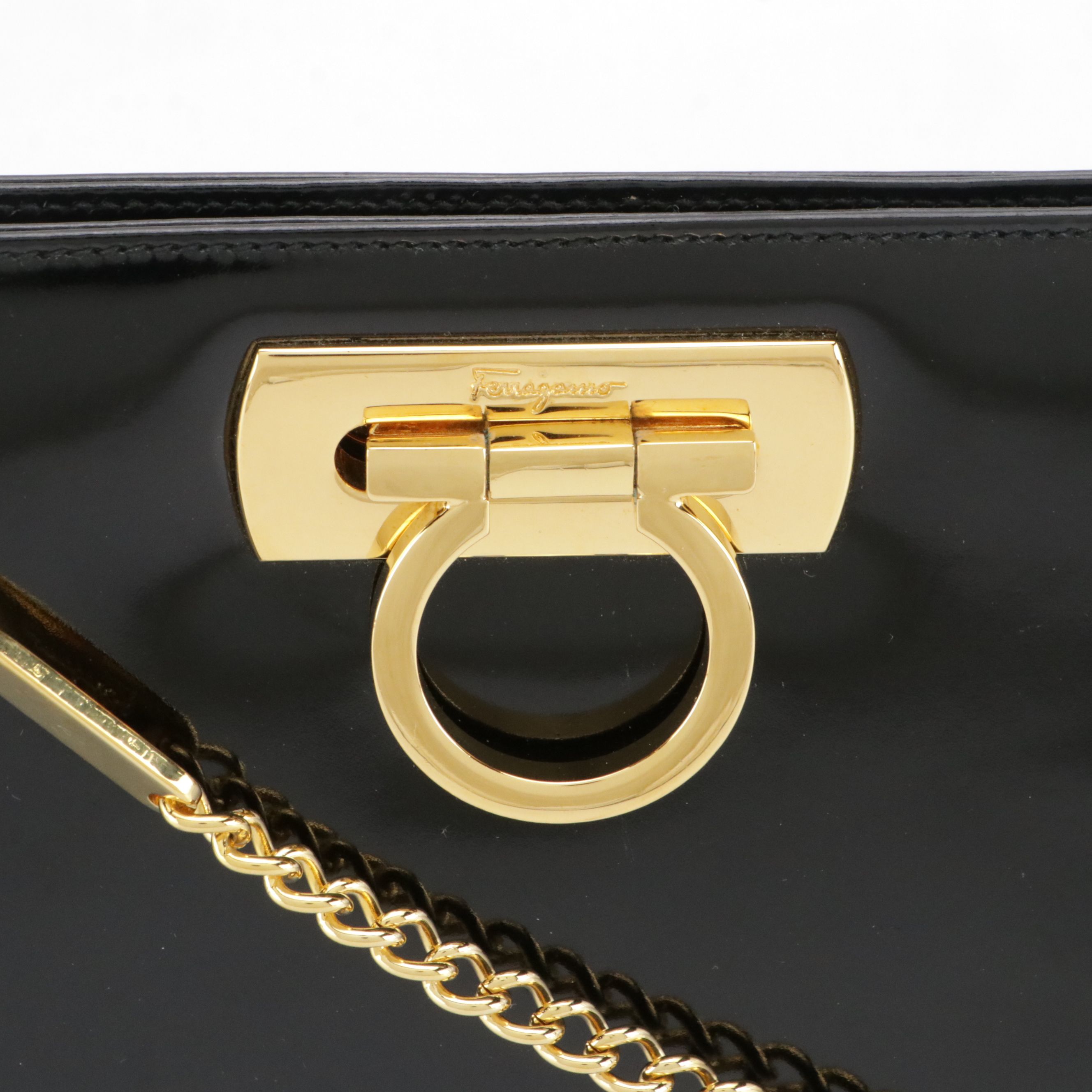 Salvatore Ferragamo Gancini Convertible Clutch in Patent Leather
