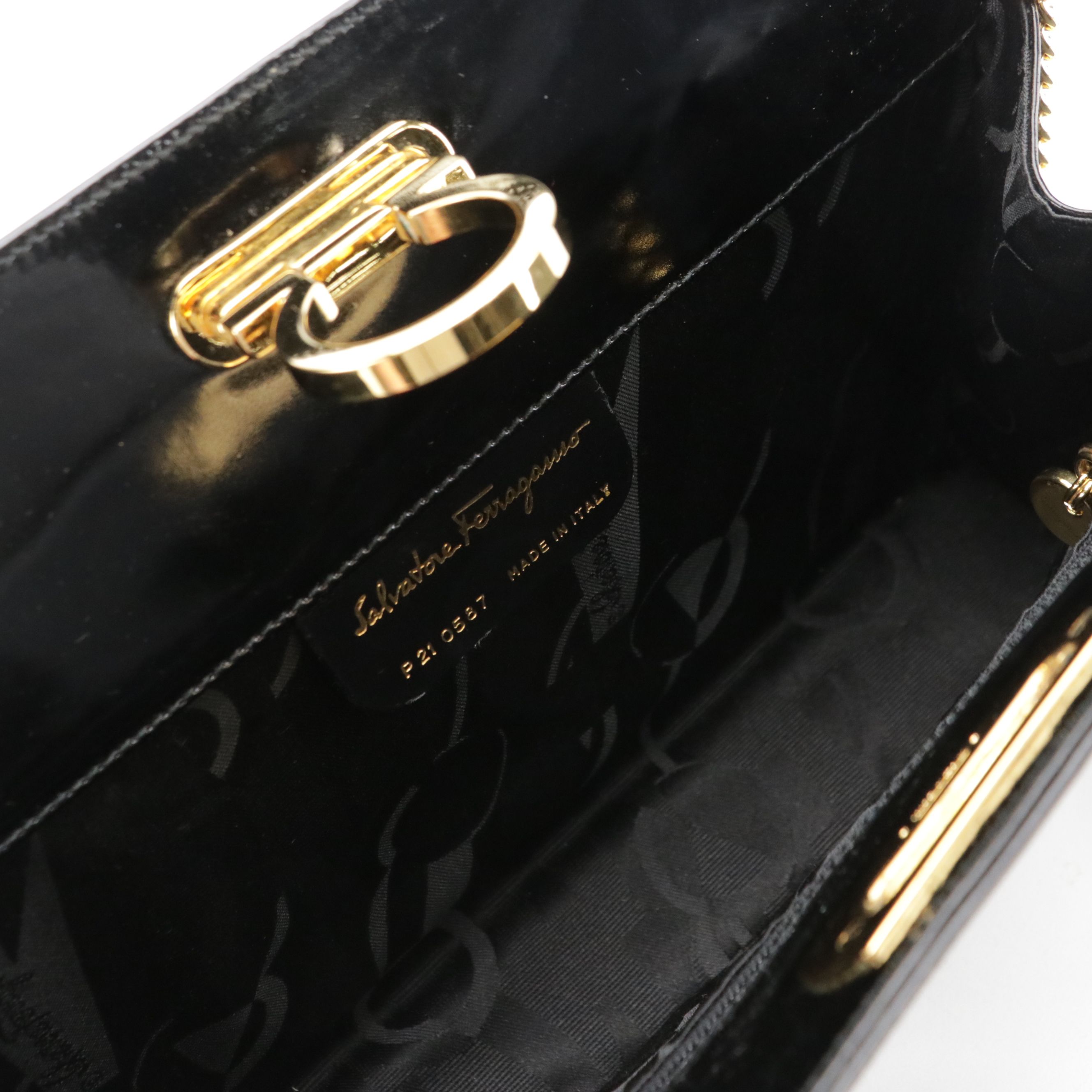 Salvatore Ferragamo Gancini Convertible Clutch in Patent Leather