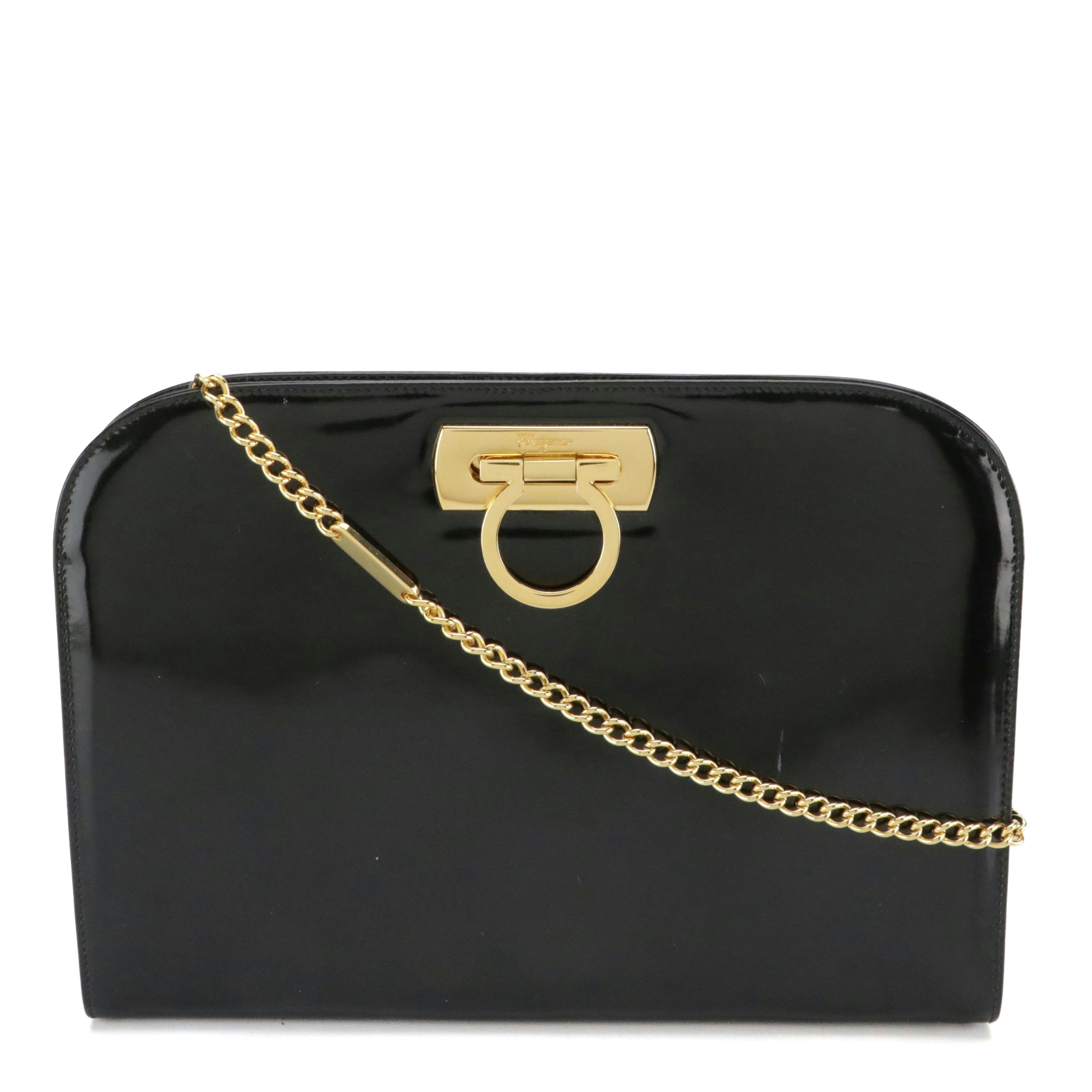 Salvatore Ferragamo Gancini Convertible Clutch in Patent Leather