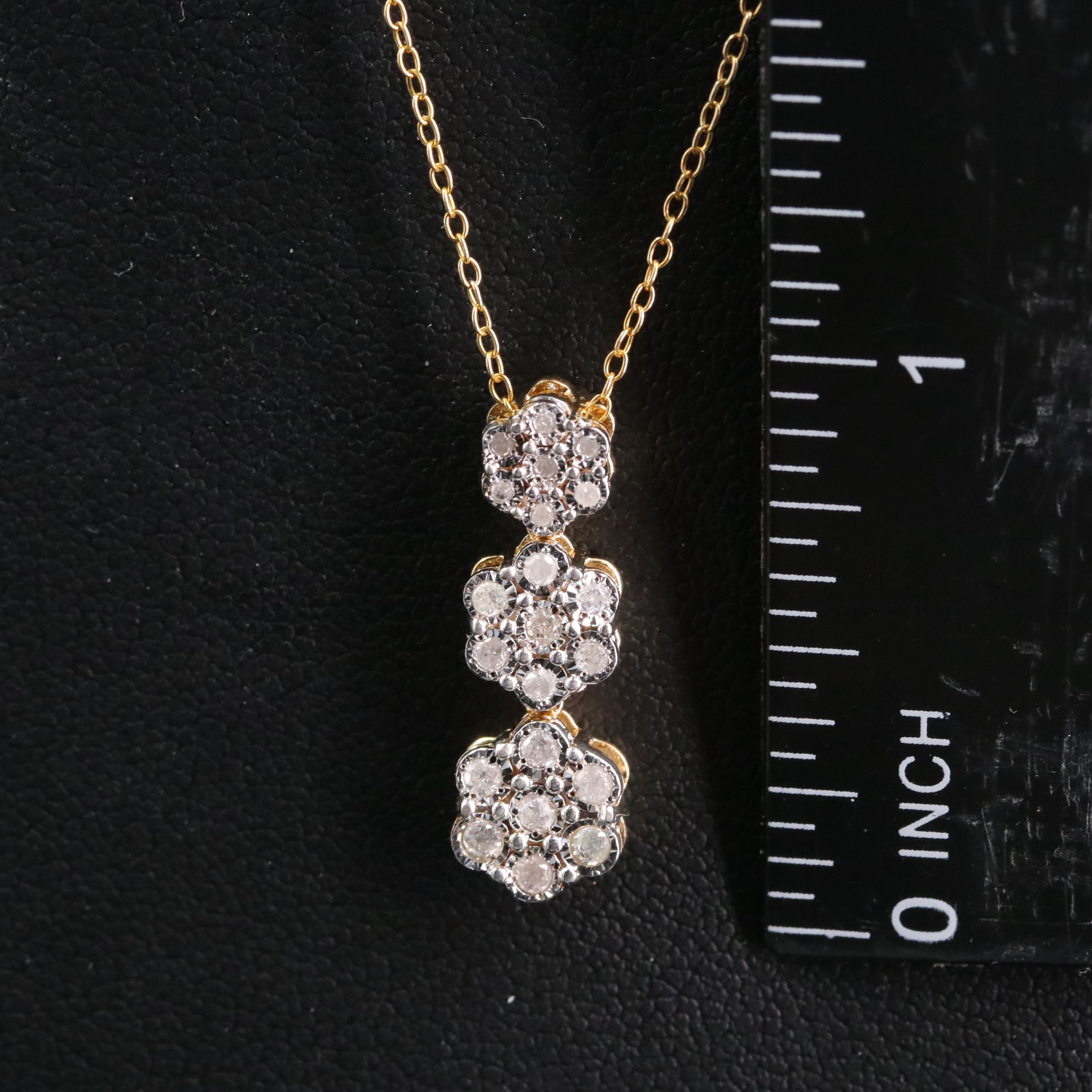 Sterling Stacked Diamond Rosette Pendant Necklace
