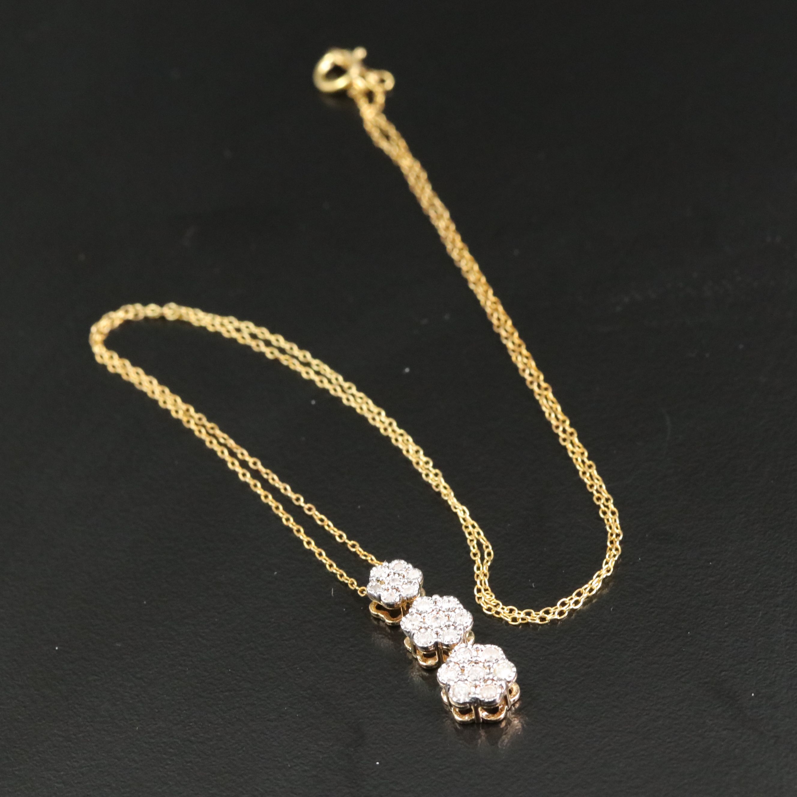 Sterling Stacked Diamond Rosette Pendant Necklace