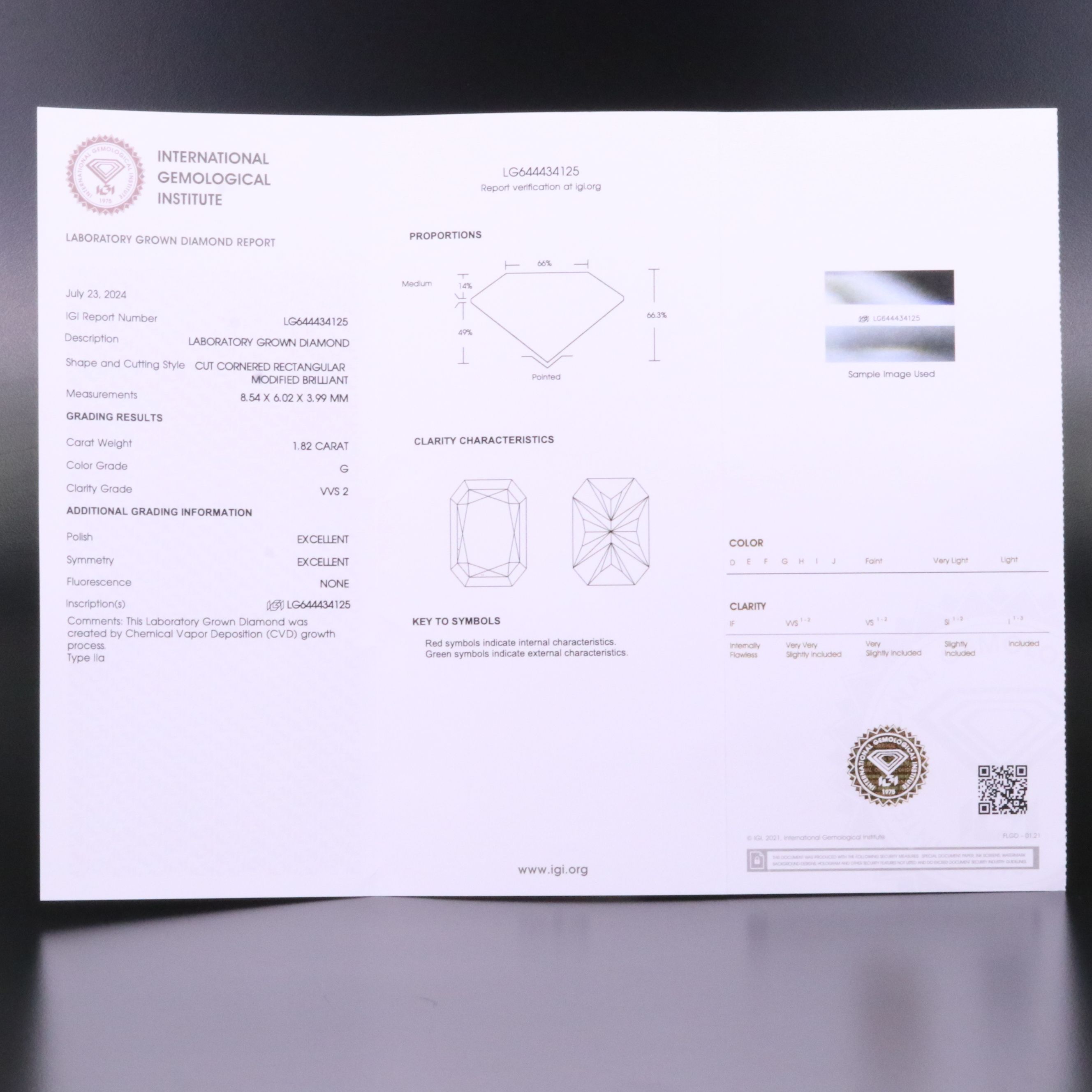 Loose 1.82 CT Lab Grown Diamond with IGI Report