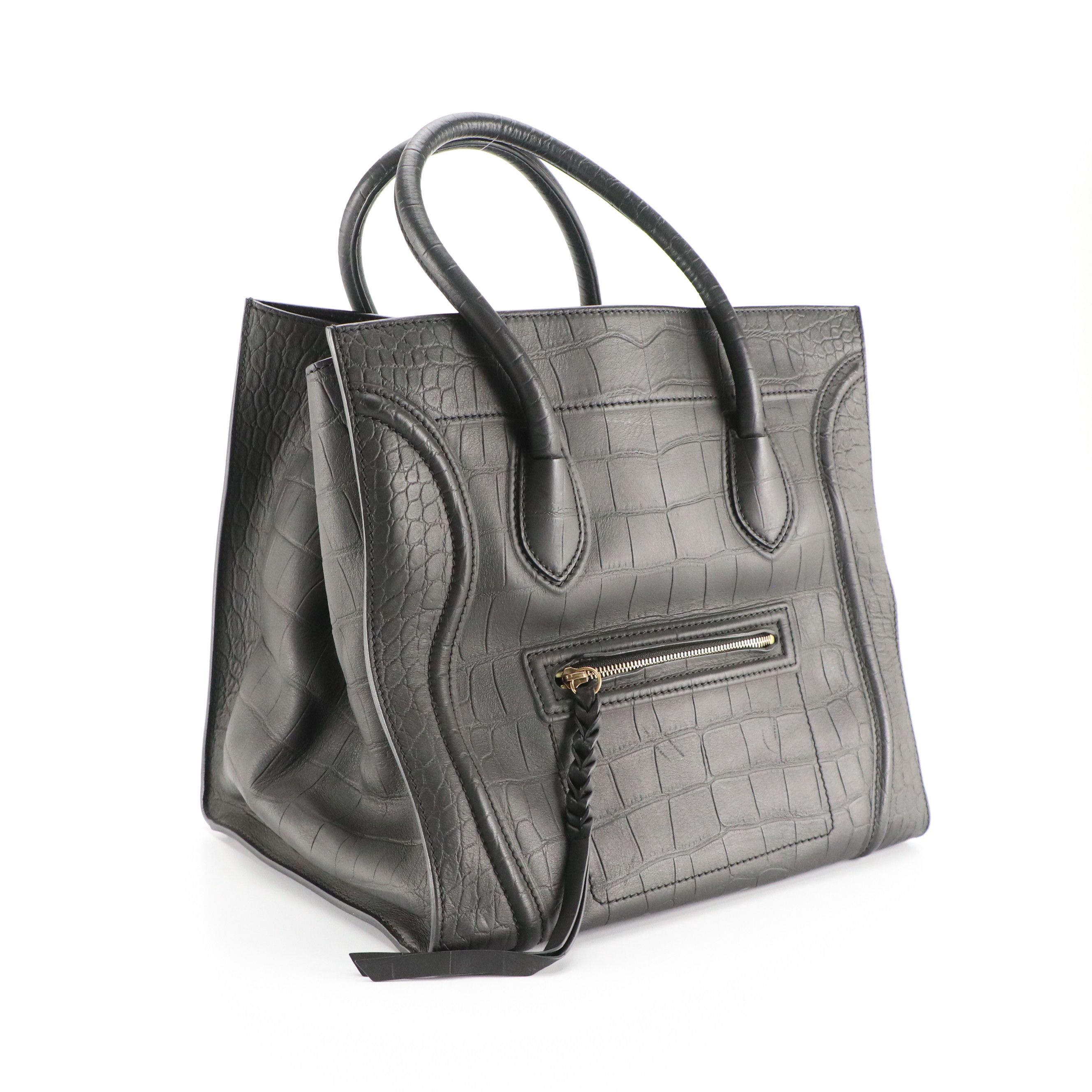 Céline Large Phantom Luggage Tote in Matte Black Croc Embossed Leather