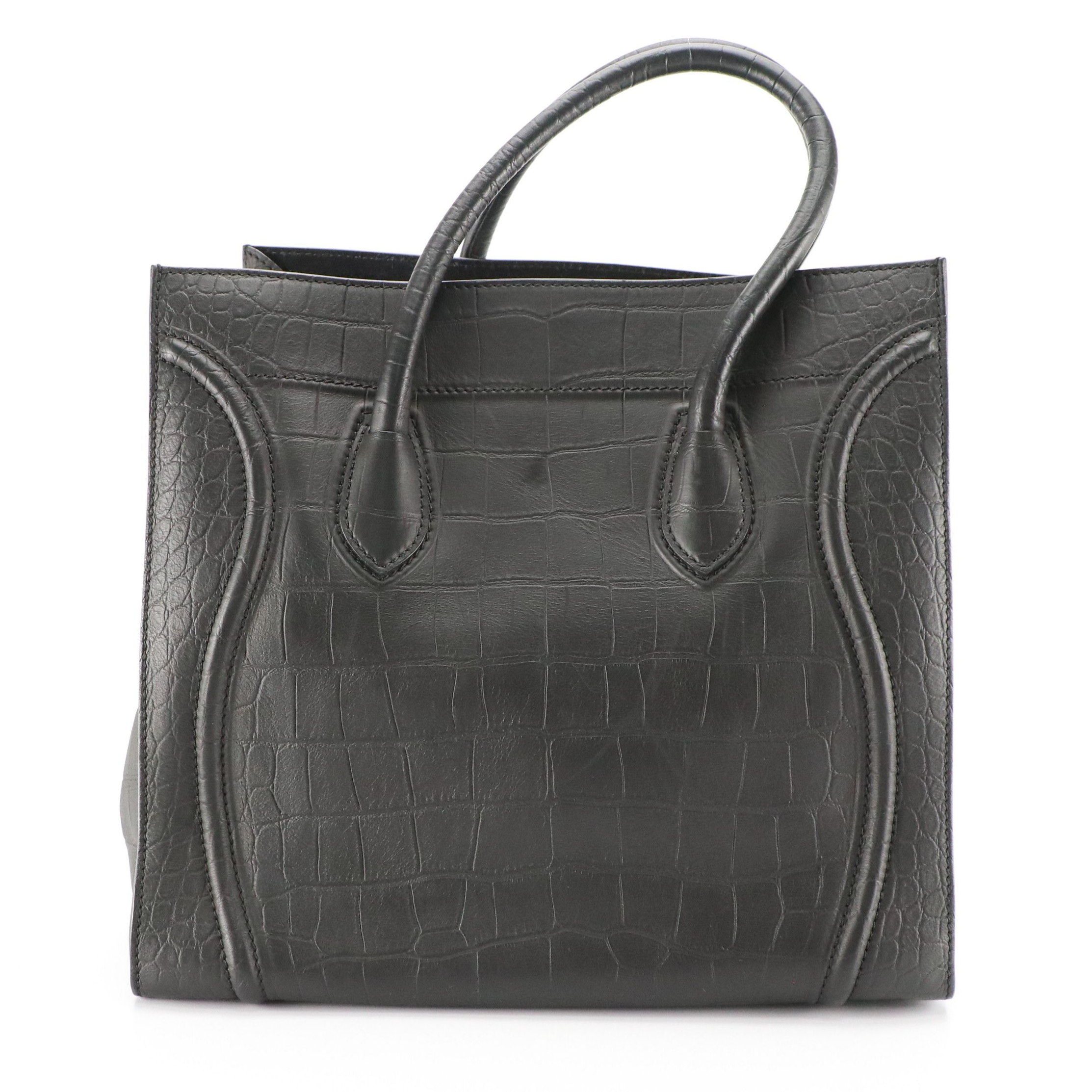 Céline Large Phantom Luggage Tote in Matte Black Croc Embossed Leather