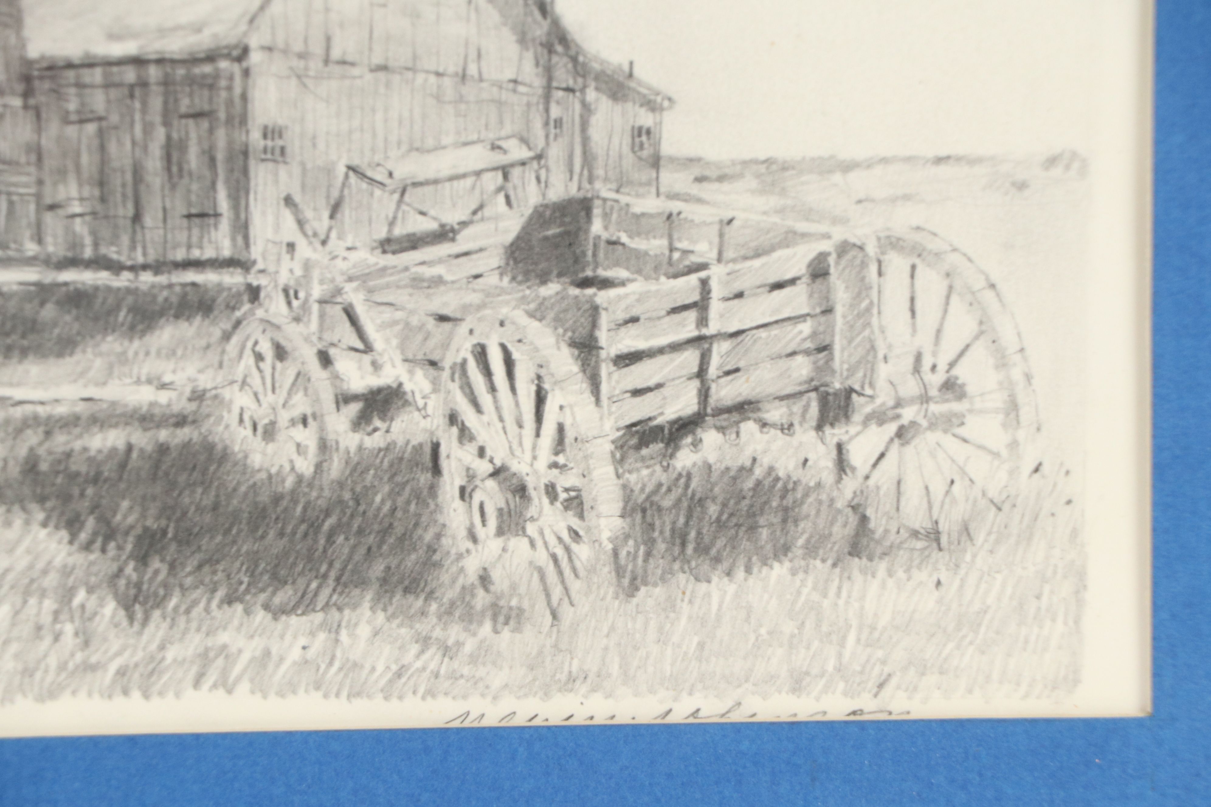 Melvin Johnson Graphite Drawing of Farm, 20th Century