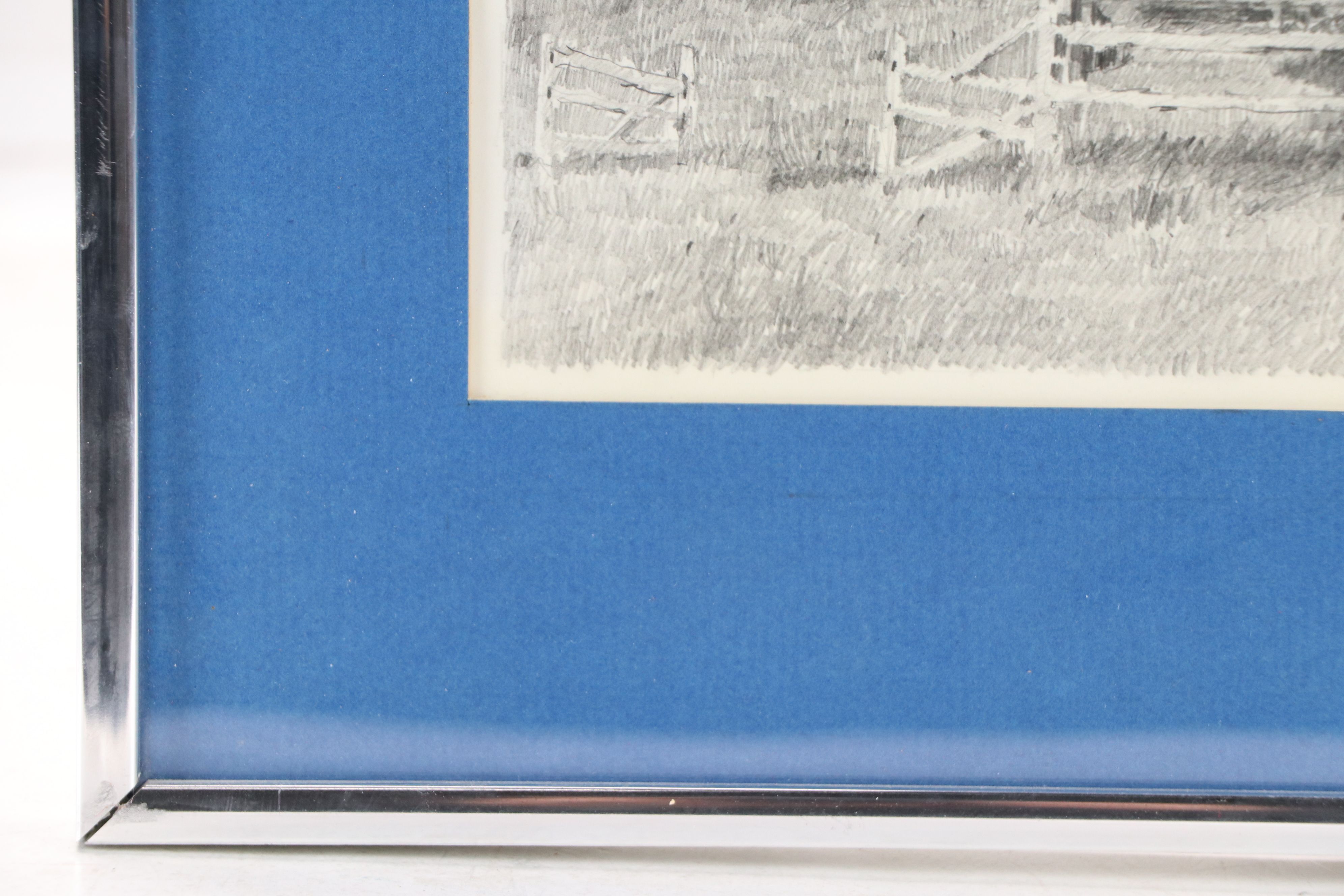 Melvin Johnson Graphite Drawing of Farm, 20th Century