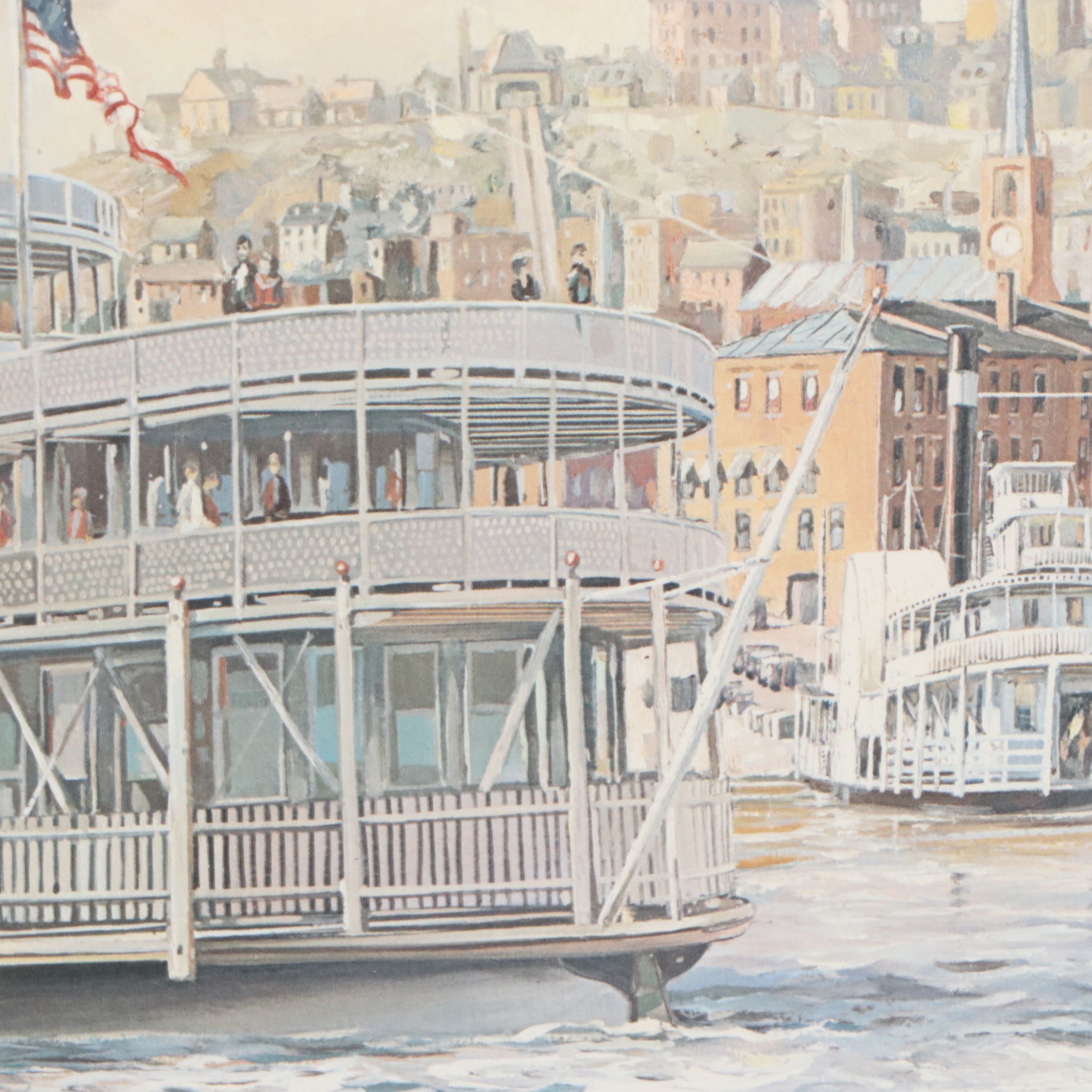 Michael Blaser Maritime Offset Lithograph "The Public Landing," 1989