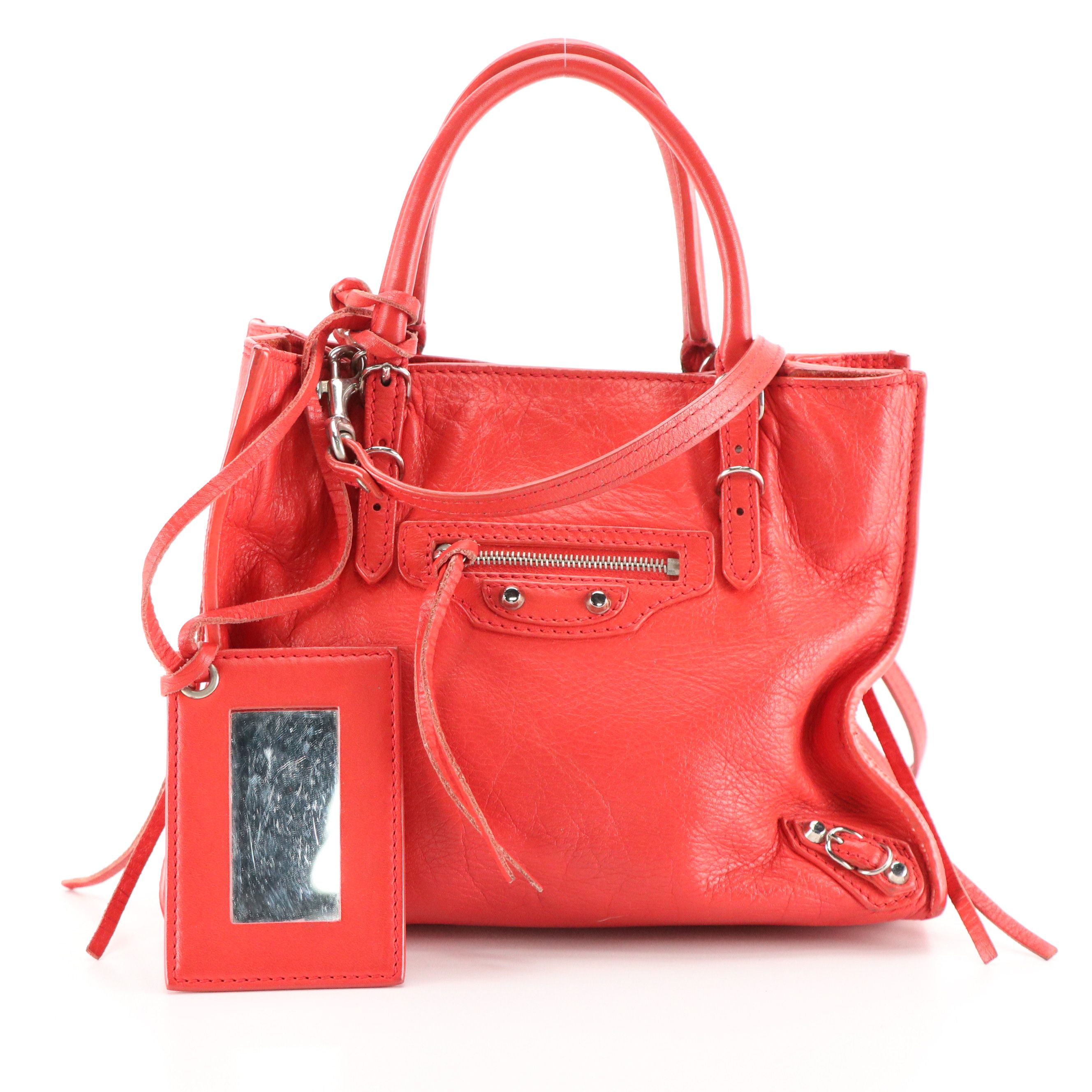 Balenciaga Mini Papier A4 Two-Way Side Zip Bag in Red Calfskin Leather