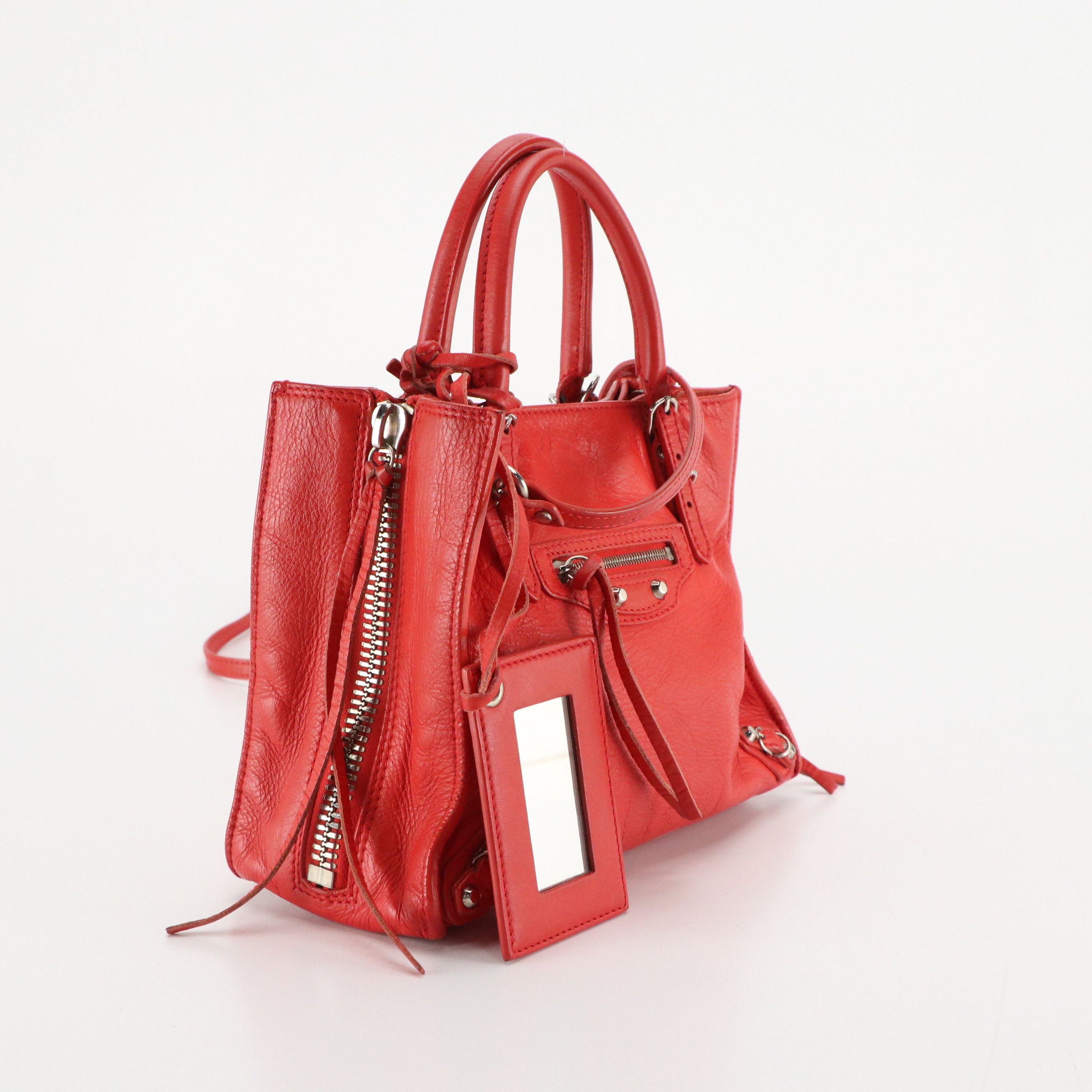 Balenciaga Mini Papier A4 Two-Way Side Zip Bag in Red Calfskin Leather