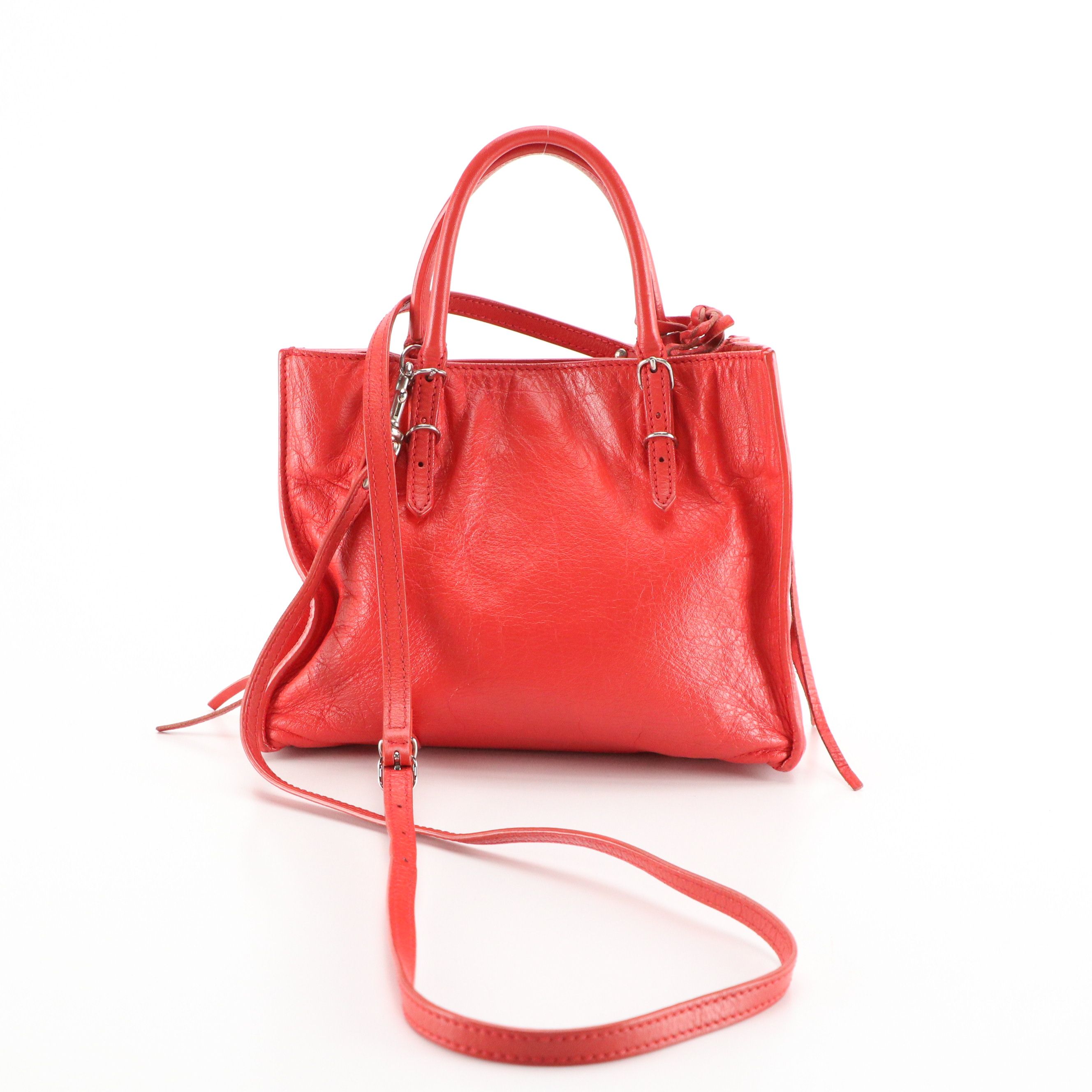 Balenciaga Mini Papier A4 Two-Way Side Zip Bag in Red Calfskin Leather