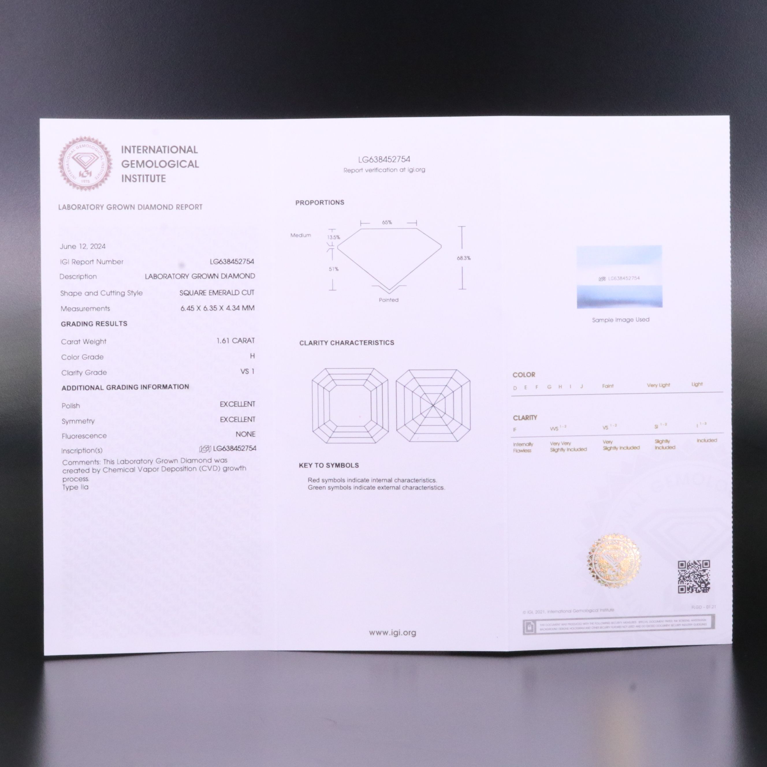 Loose 1.61 CT Lab Grown Diamond with IGI Report