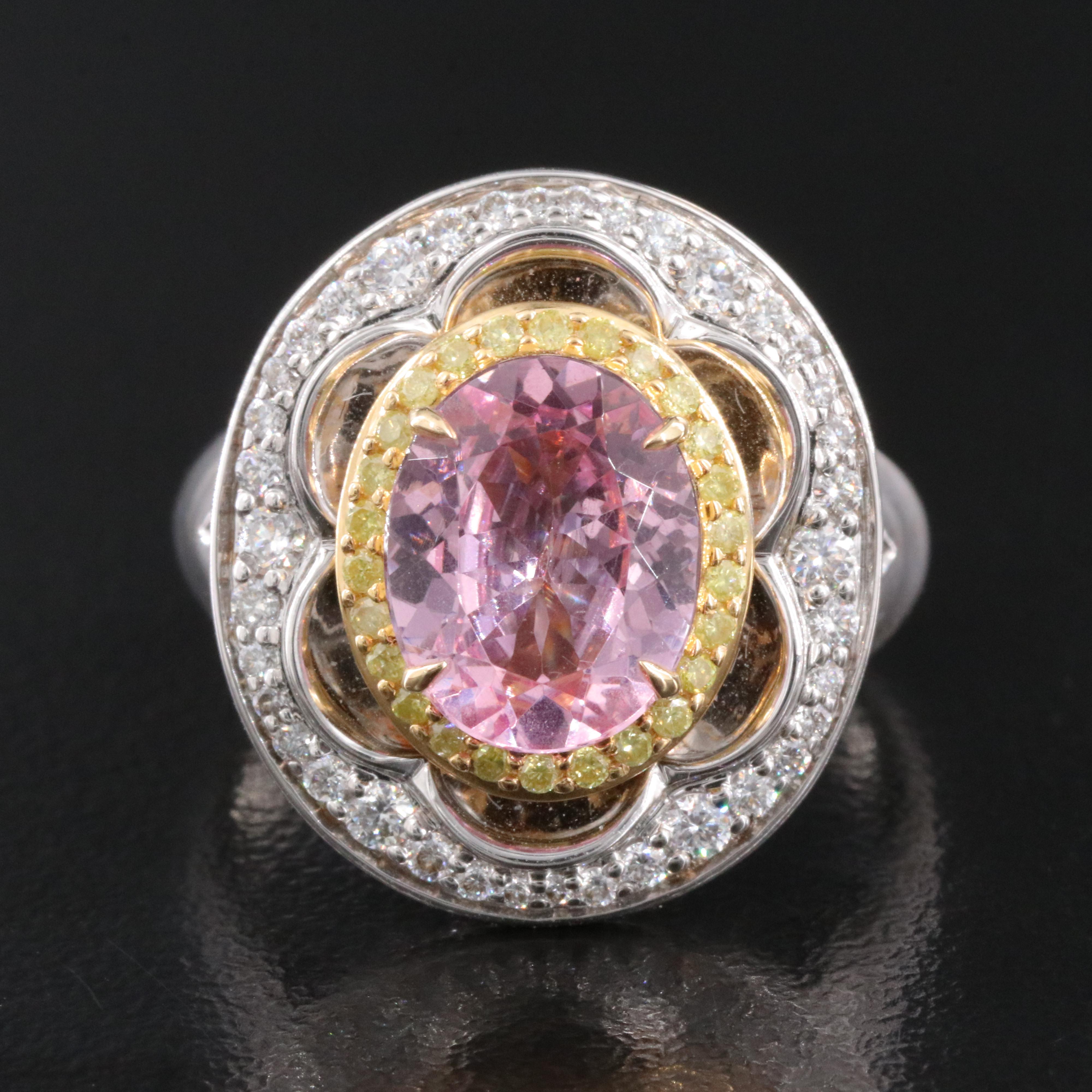 Chromia 18K 2.47 CT Spinel and Diamond Ring with Fancy Yellow Diamonds
