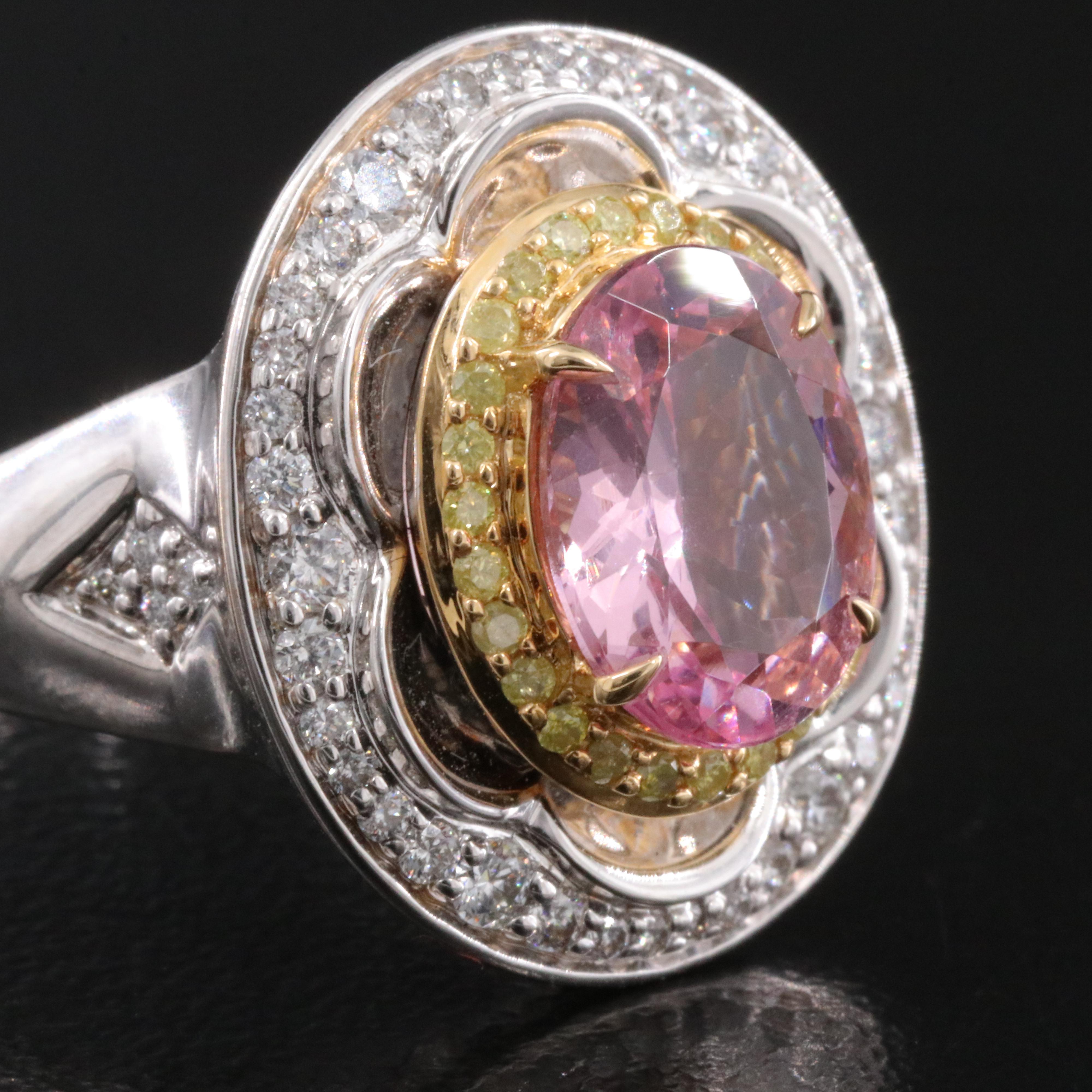 Chromia 18K 2.47 CT Spinel and Diamond Ring with Fancy Yellow Diamonds