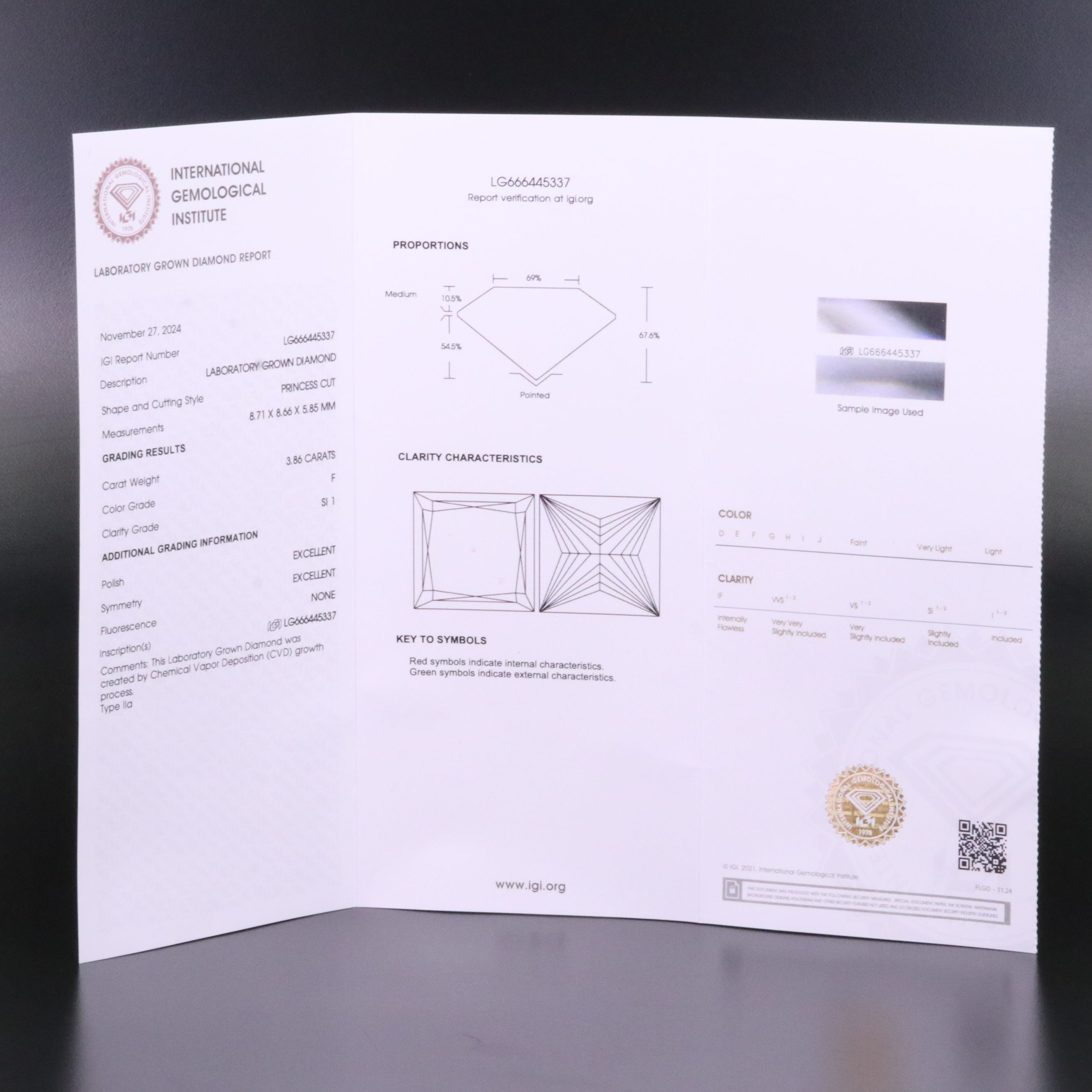 Loose 3.86 CT Lab Grown Diamond with IGI Report