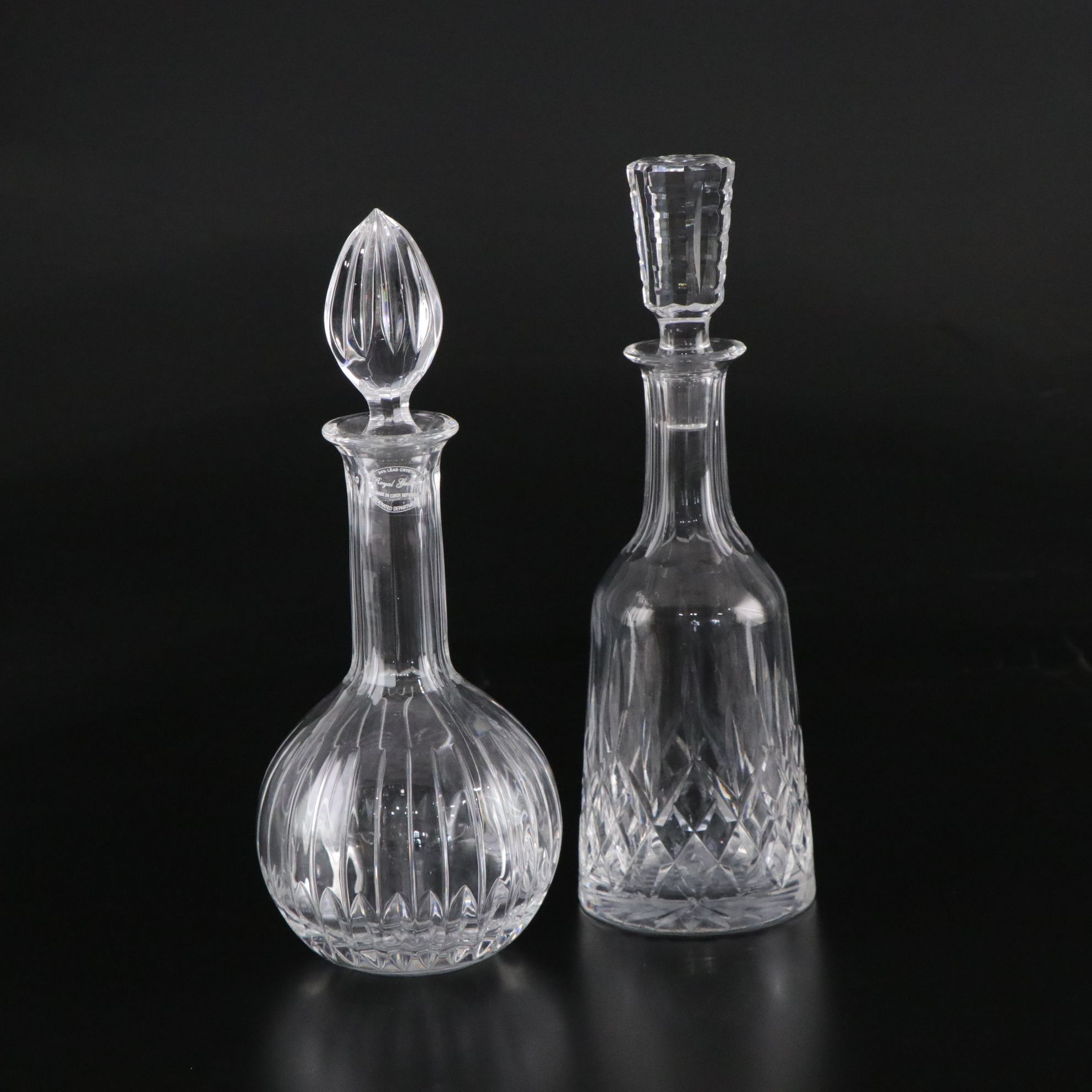 Waterford Crystal "Lismore" and Royal Gallery Czech Crystal Decanters