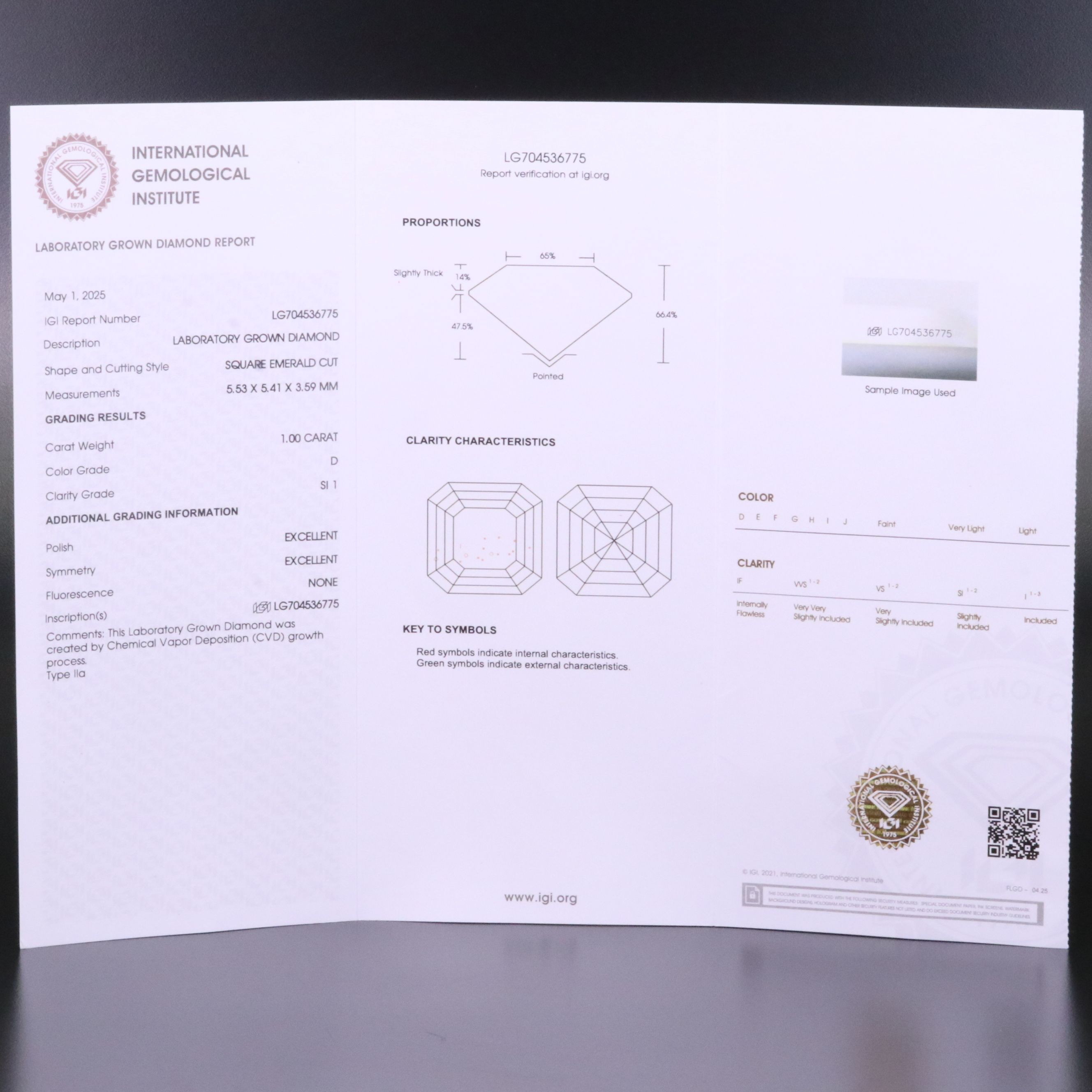 Loose 1.00 CT Lab Grown Diamond with IGI Report