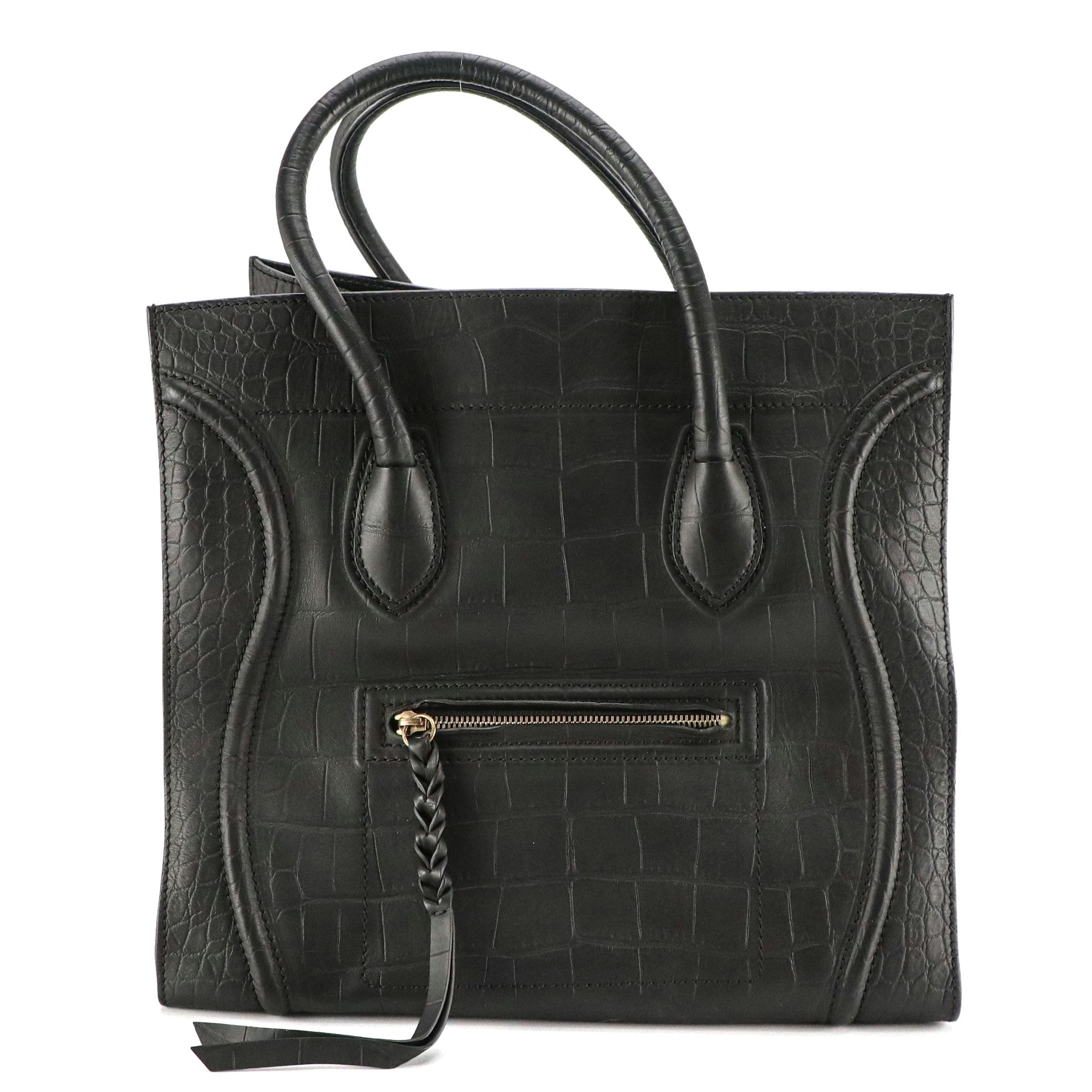 Céline Large Phantom Luggage Tote in Matte Black Croc Embossed Leather