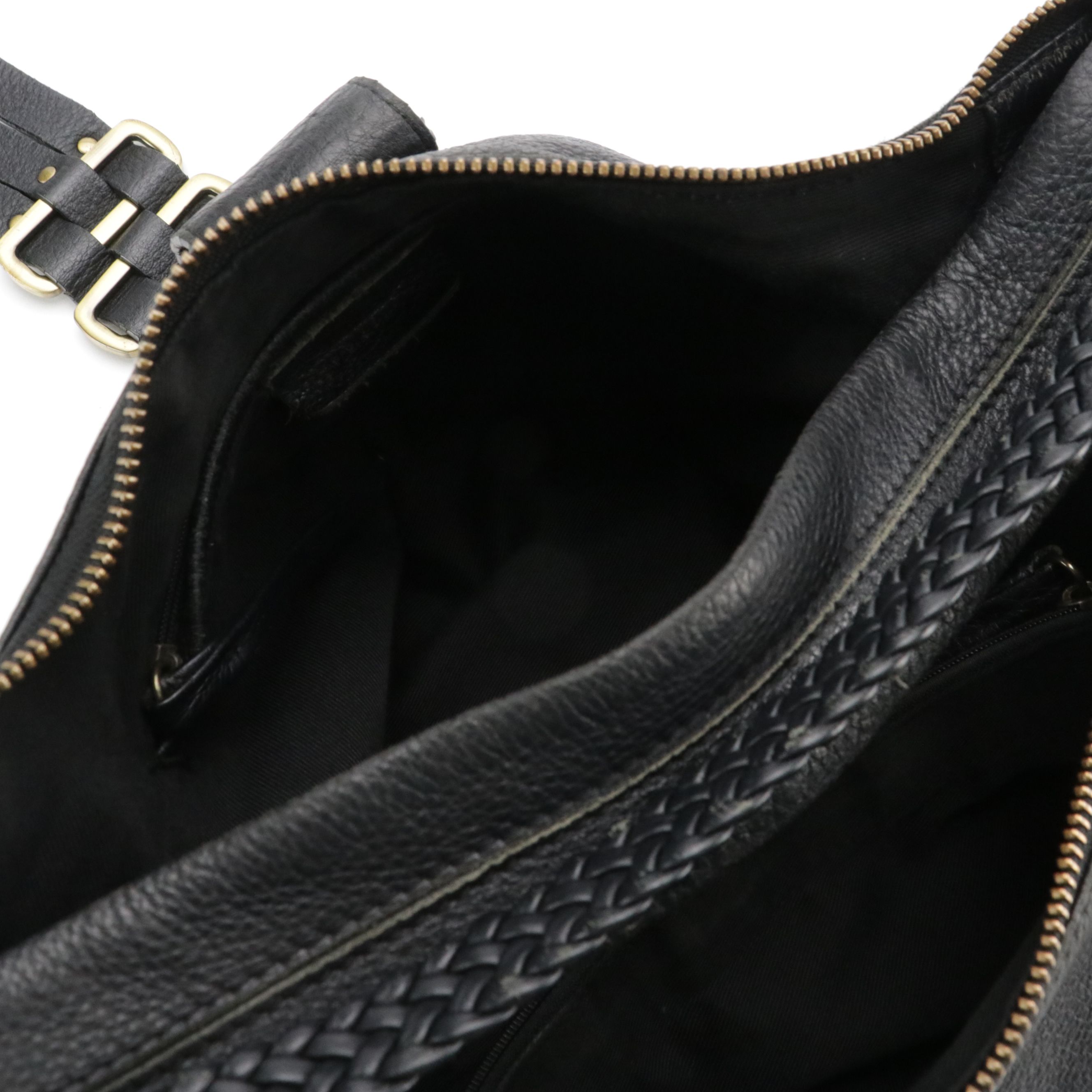 Salvatore Ferragamo Hobo Shoulder Bag in Black Leather with Braided/Woven Detail