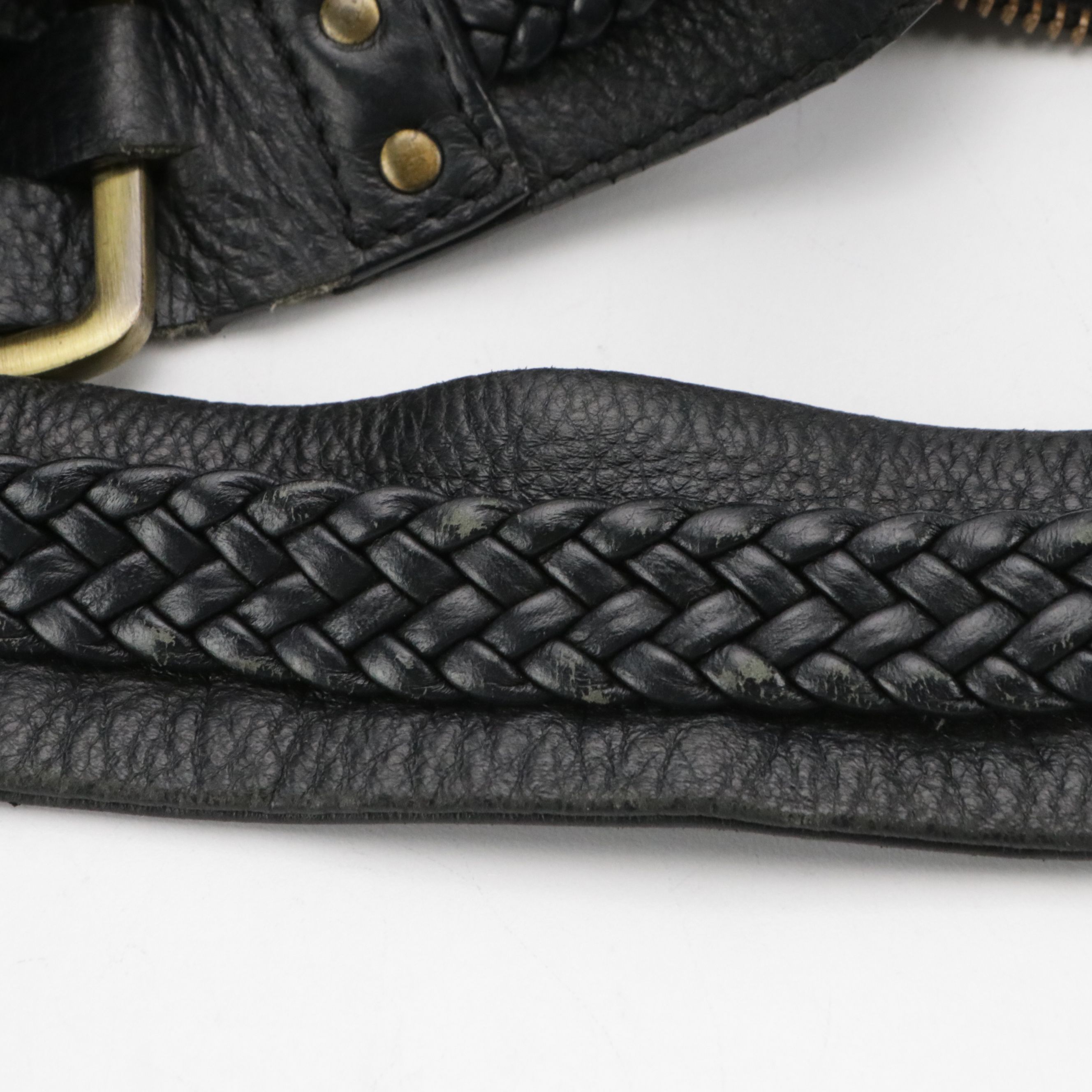 Salvatore Ferragamo Hobo Shoulder Bag in Black Leather with Braided/Woven Detail