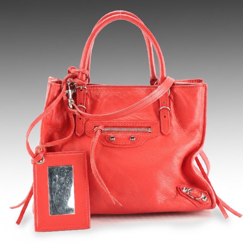Balenciaga Mini Papier A4 Two-Way Side Zip Bag in Red Calfskin Leather