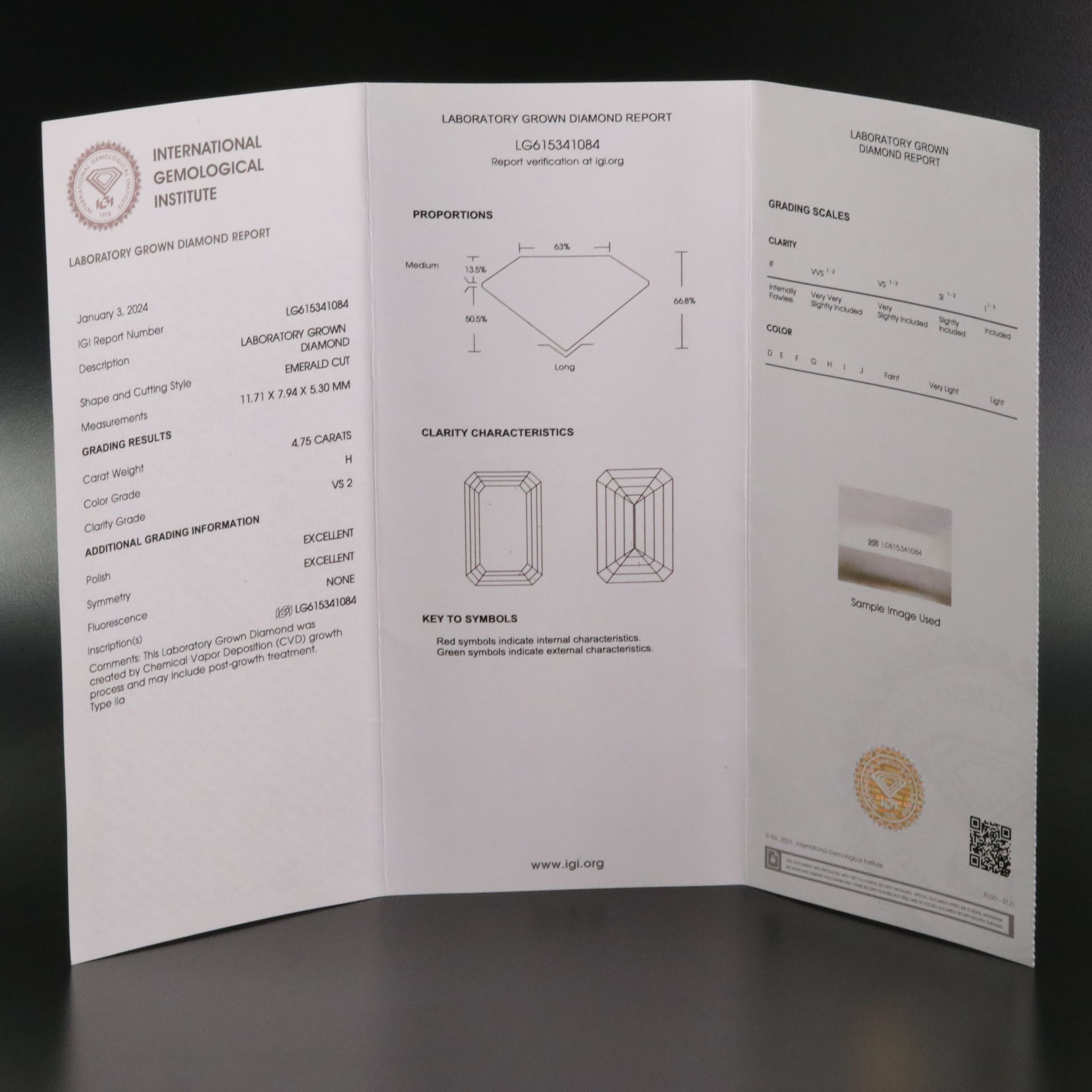 Loose 4.75 CT Lab Grown Diamond with IGI Report