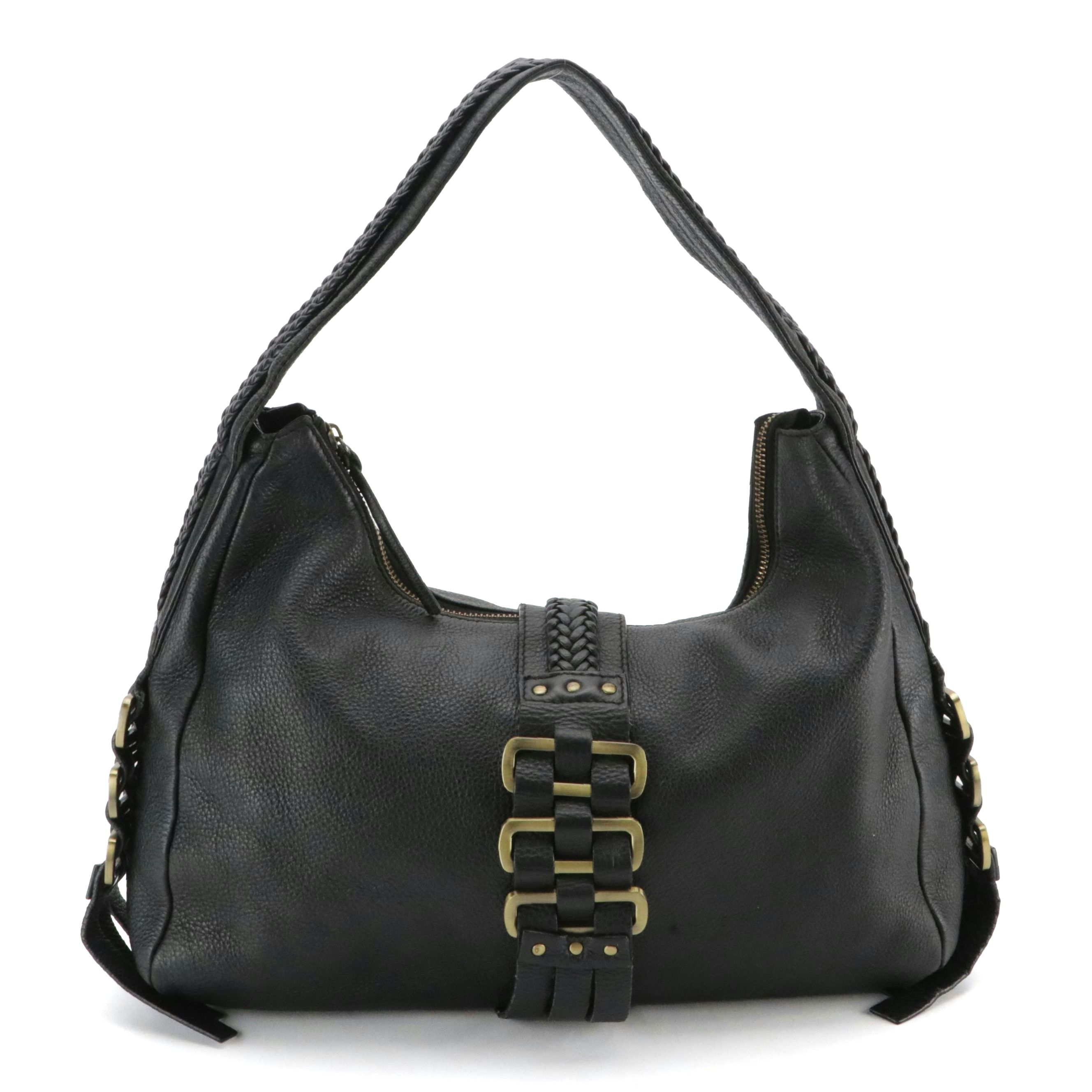 Salvatore Ferragamo Hobo Shoulder Bag in Black Leather with Braided/Woven Detail