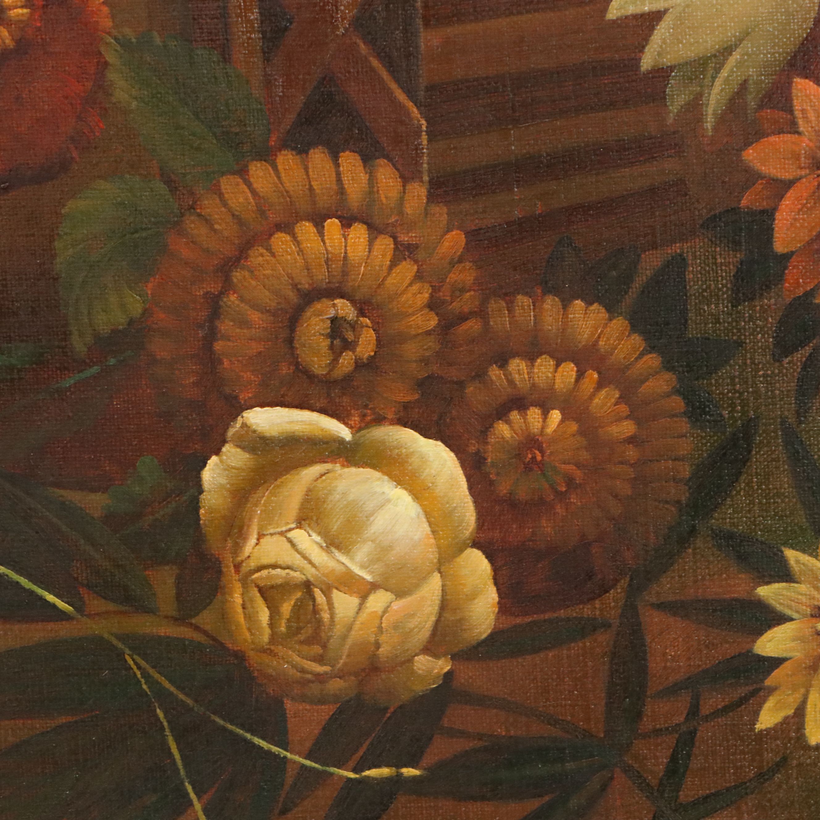 Italian School Style Oil Painting of Floral Still Life