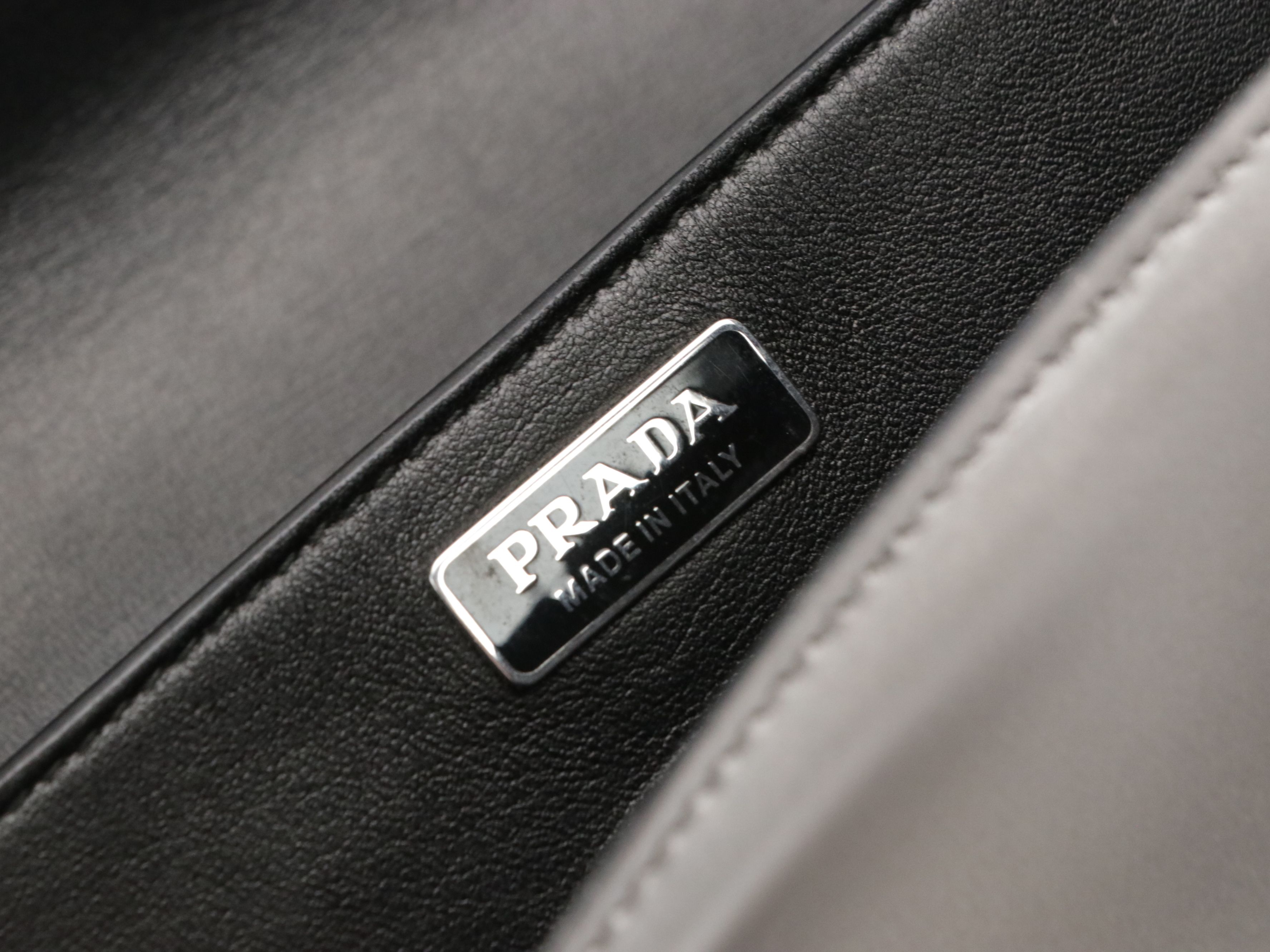 Prada Spazzolato Logo Envelope Flap Shoulder Bag in Metallic Silver Leather