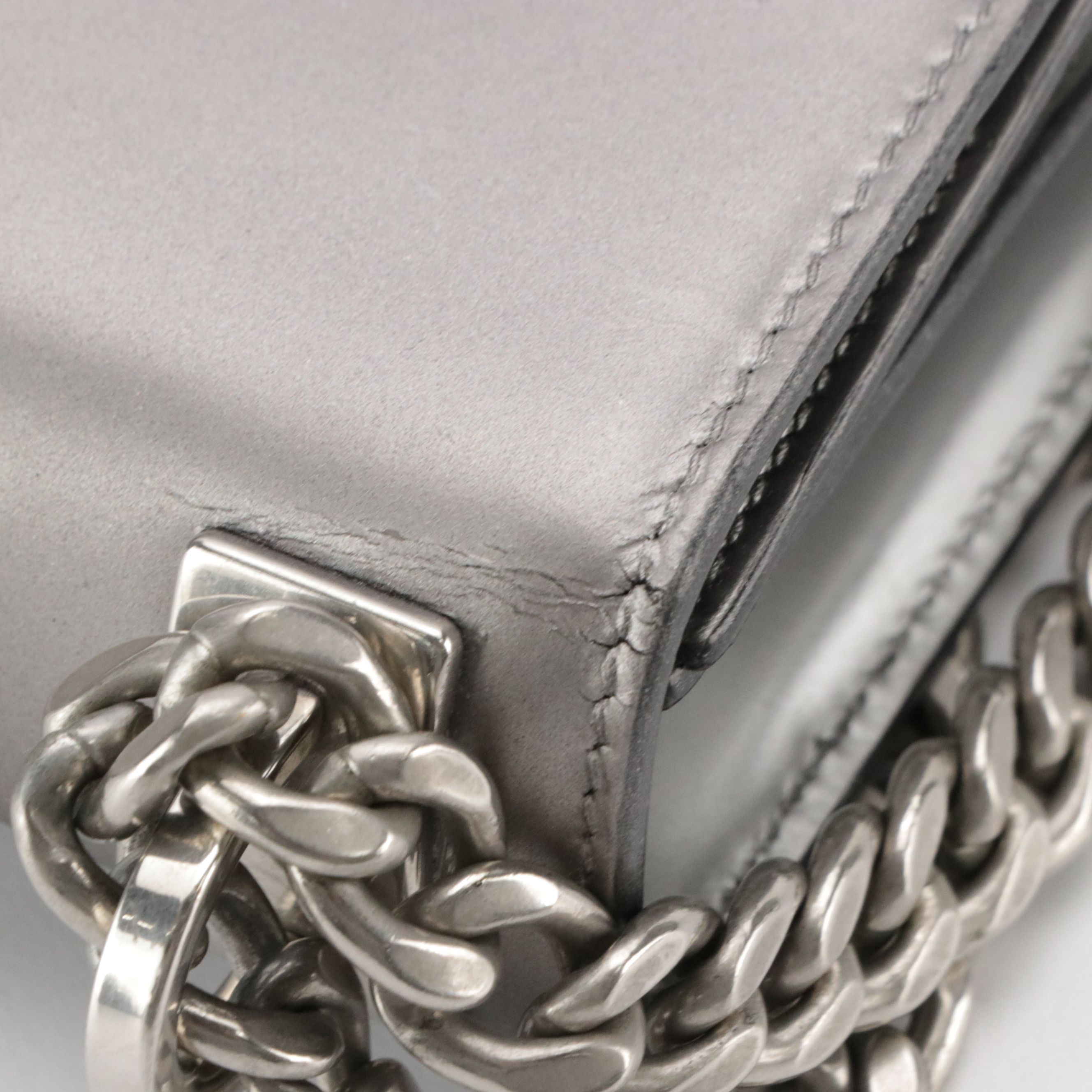 Prada Spazzolato Logo Envelope Flap Shoulder Bag in Metallic Silver Leather