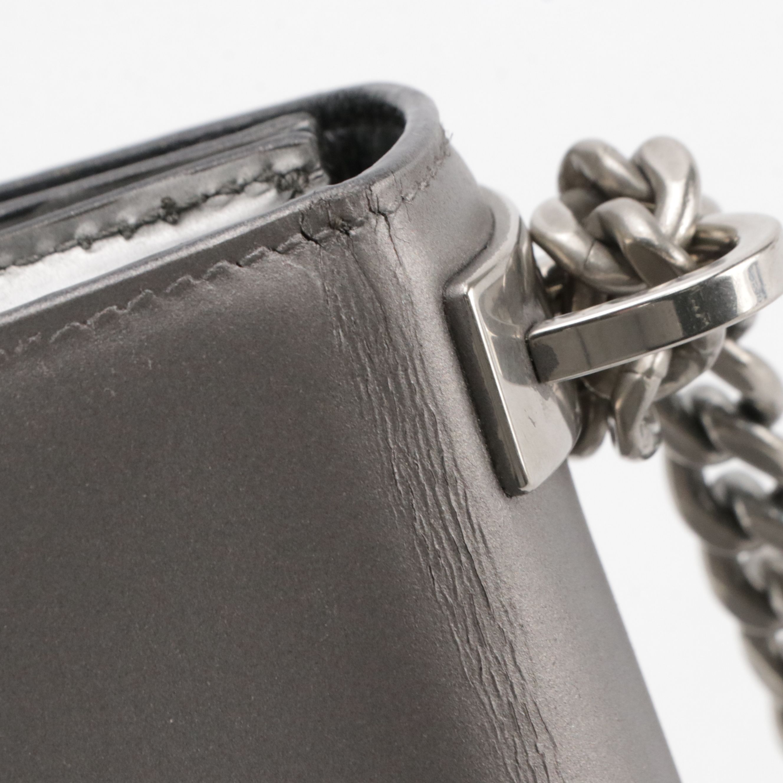 Prada Spazzolato Logo Envelope Flap Shoulder Bag in Metallic Silver Leather