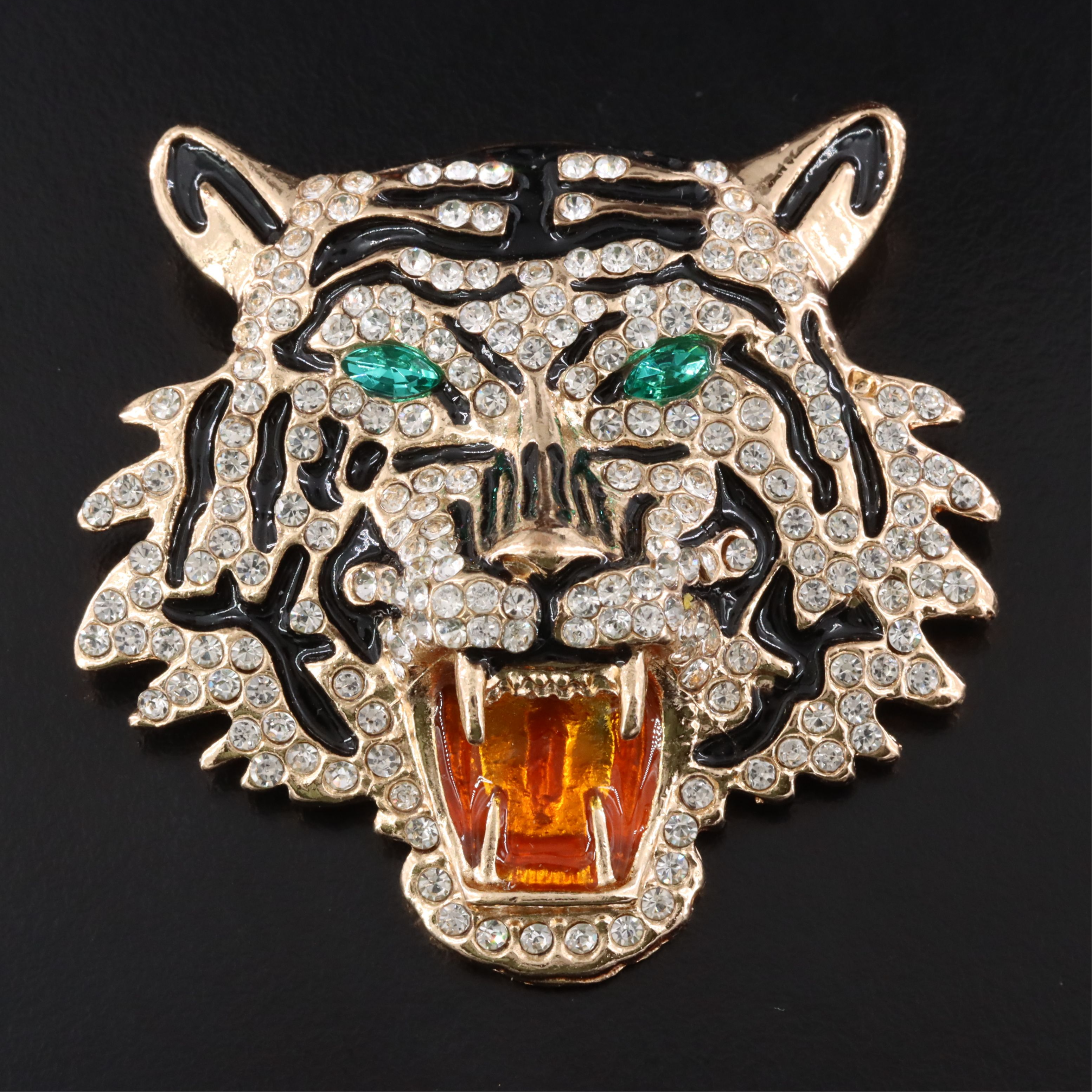 Rhinestone and Enamel Tiger Brooch