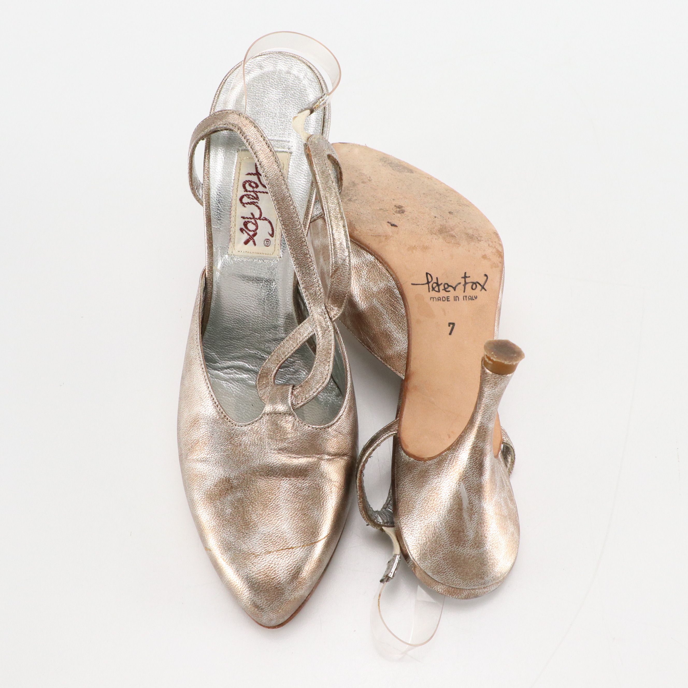 Gianvito Rossi Silver Glitter Peep-Toe Pumps, Other Metallic Leather Slingbacks