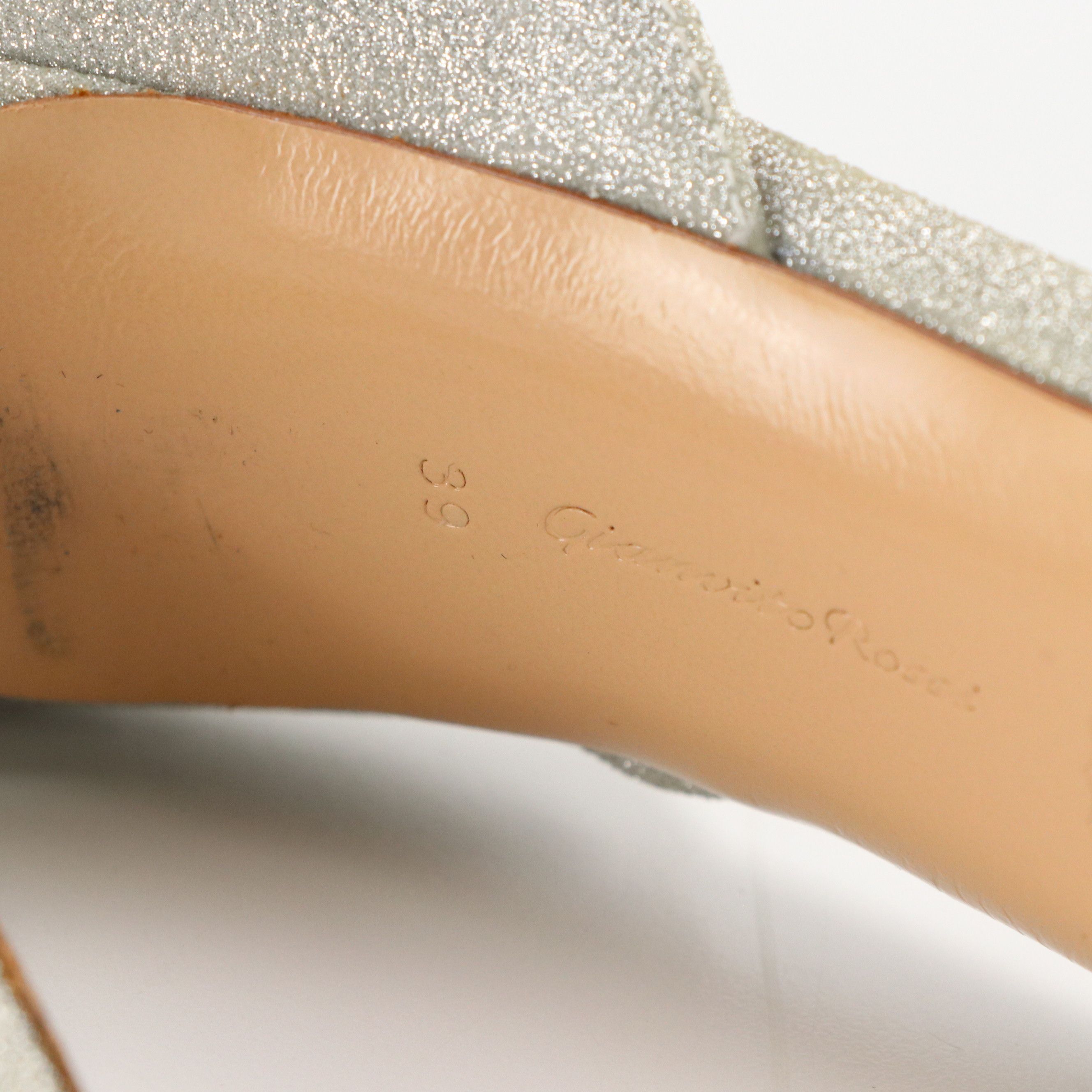 Gianvito Rossi Silver Glitter Peep-Toe Pumps, Other Metallic Leather Slingbacks