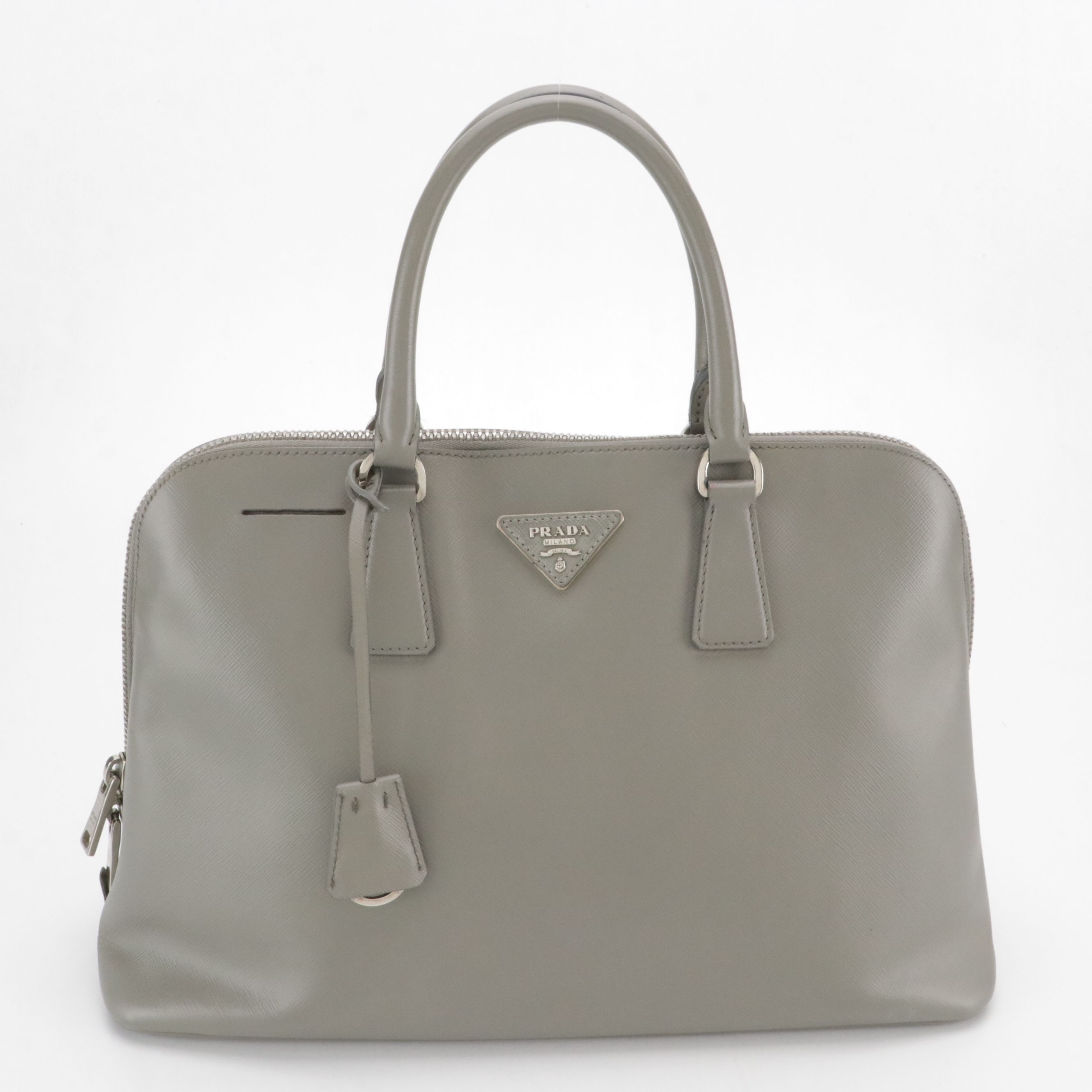 Prada Promenade Dome Handbag in Gray Saffiano Lux Leather