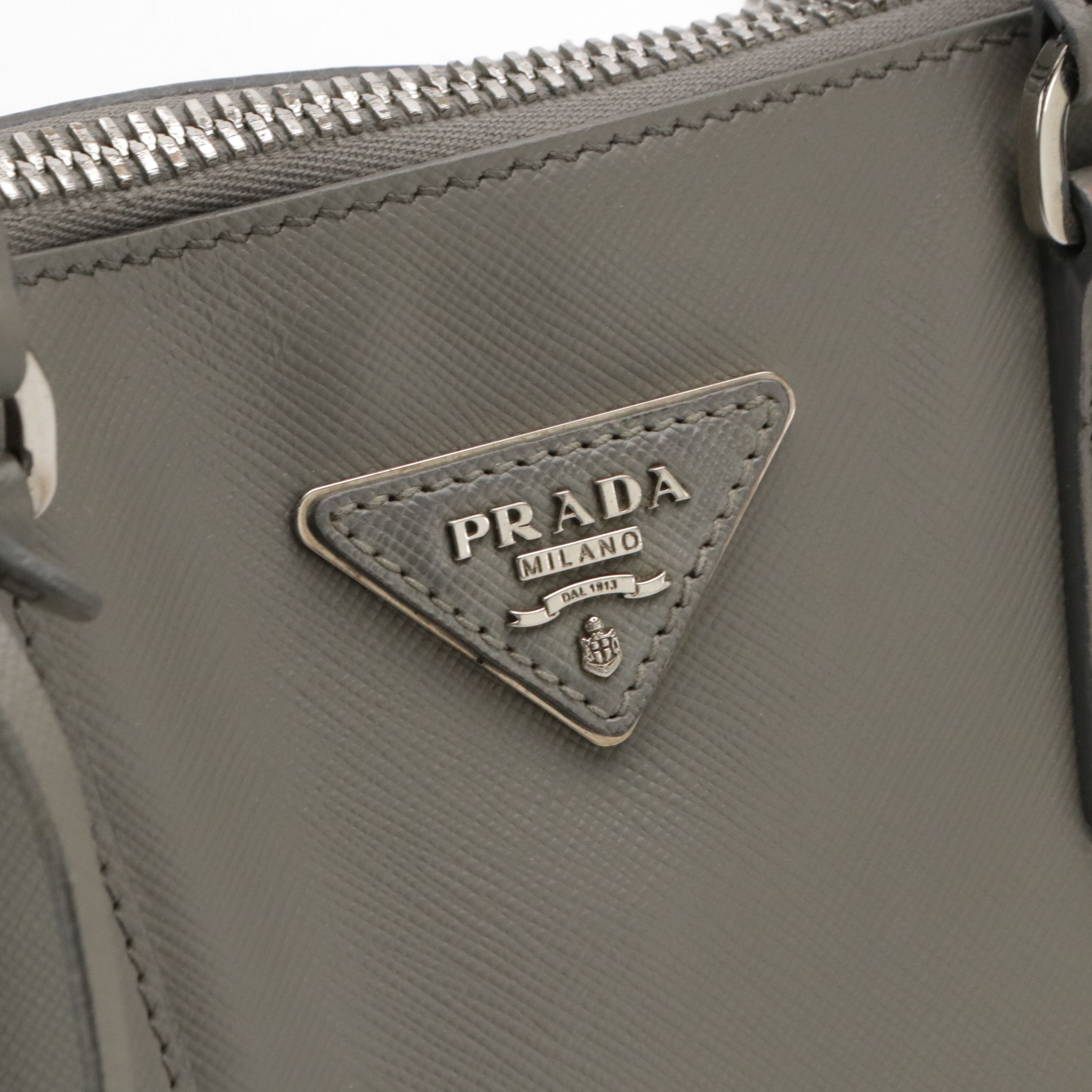 Prada Promenade Dome Handbag in Gray Saffiano Lux Leather