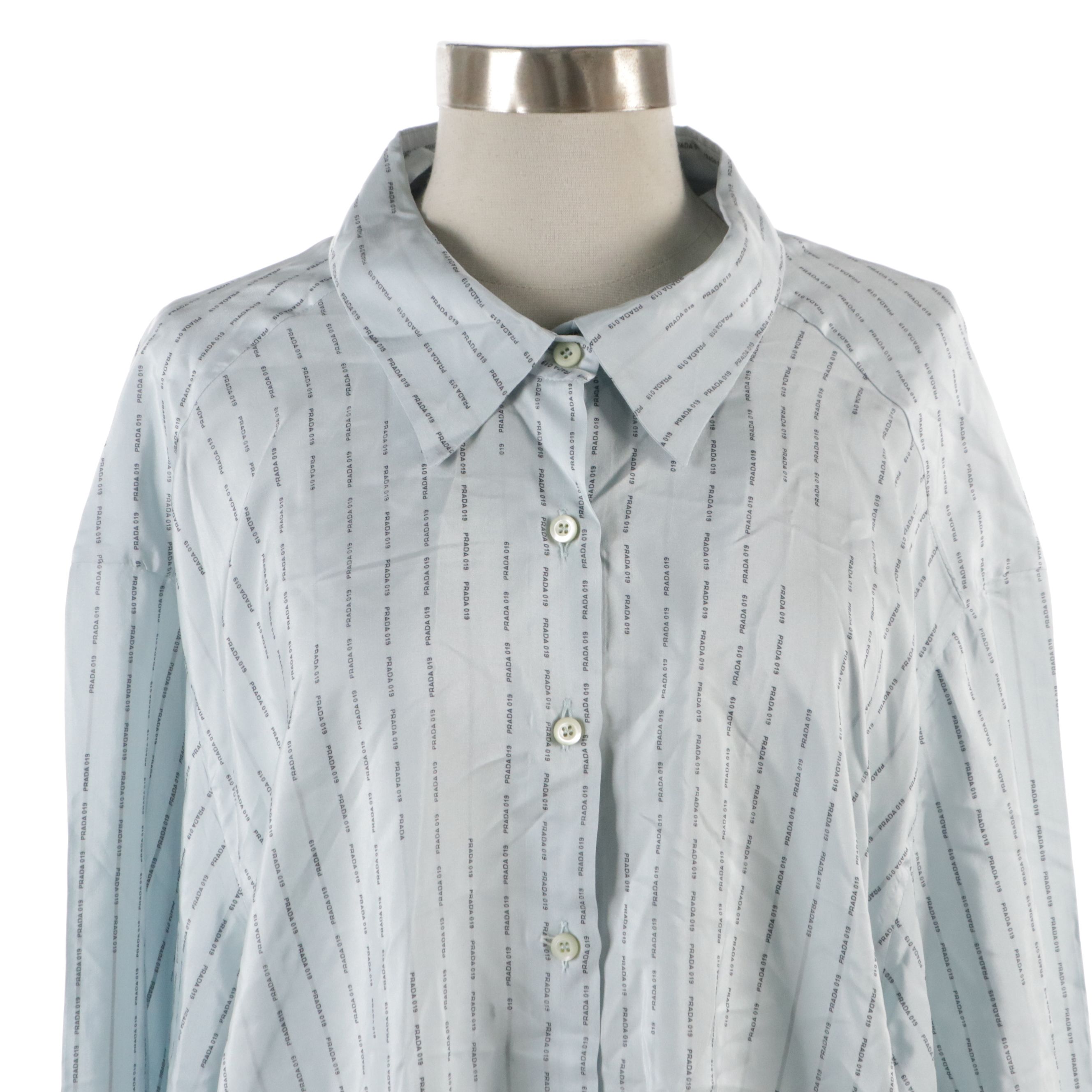 Prada Logo Striped Oversized Tunic Shirt in Silk