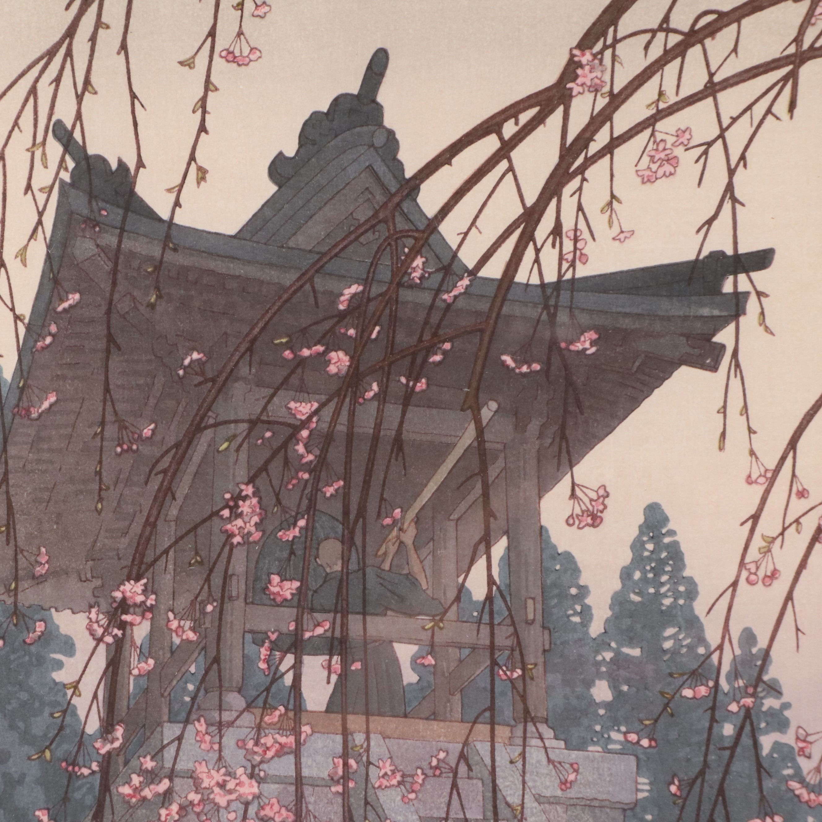 Tōshi Yoshida Woodblock "Heirinji, Temple Bell," 20th Century