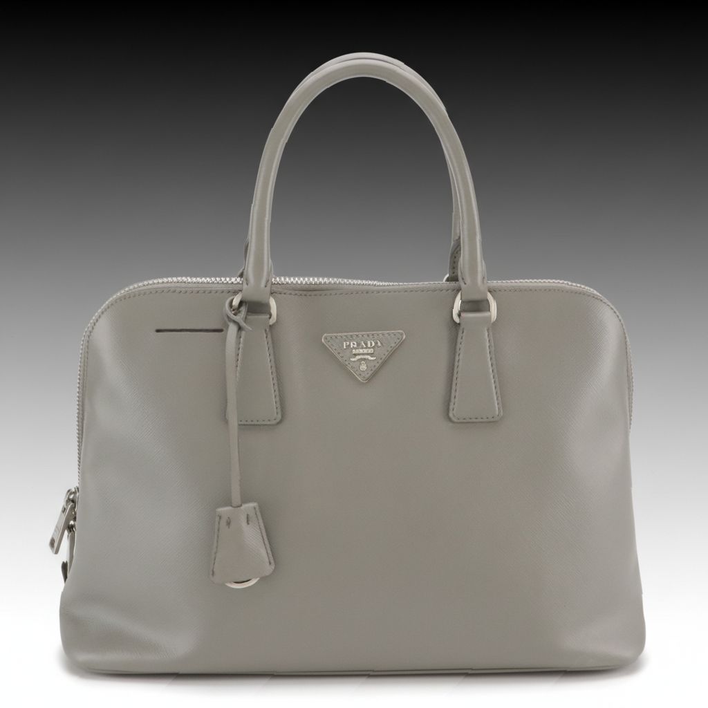 Prada Promenade Dome Handbag in Gray Saffiano Lux Leather