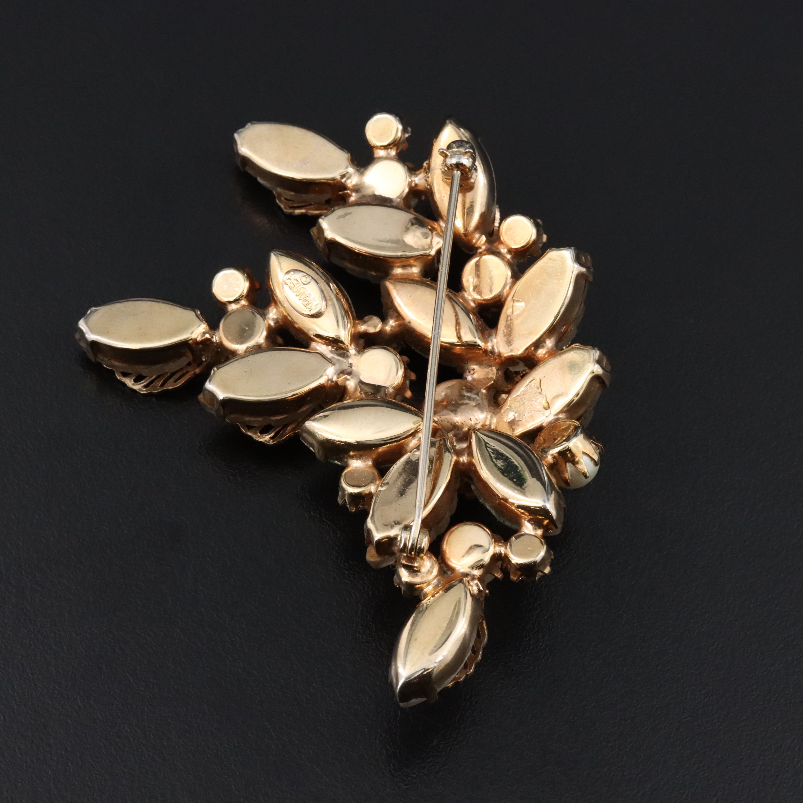 Kramer Spray Brooch with Faux Pearls and Aurora Borealis