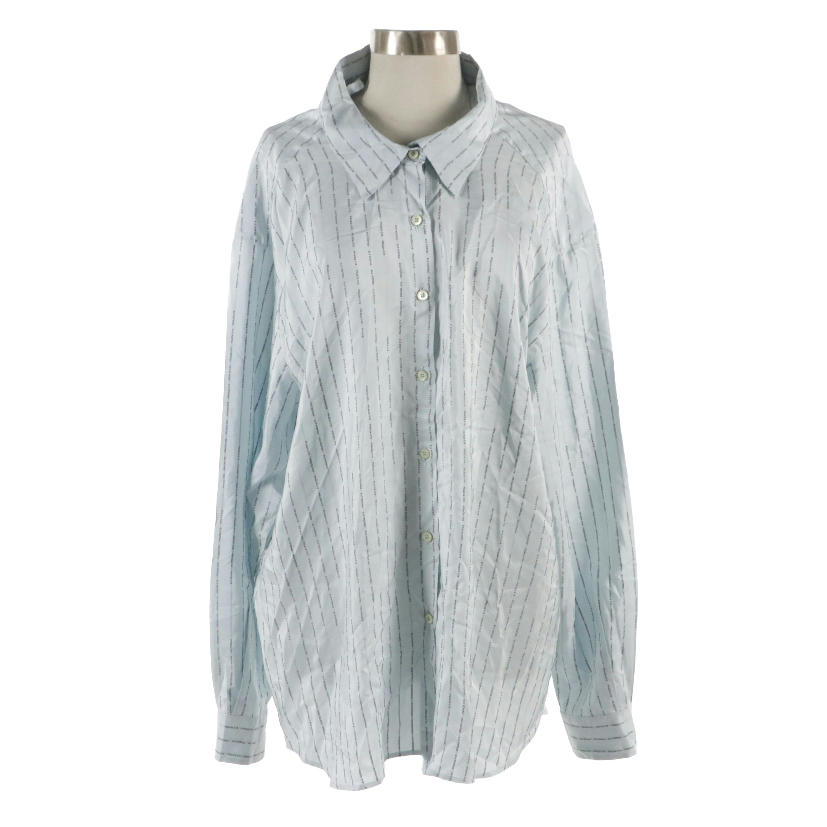 Prada Logo Striped Oversized Tunic Shirt in Silk