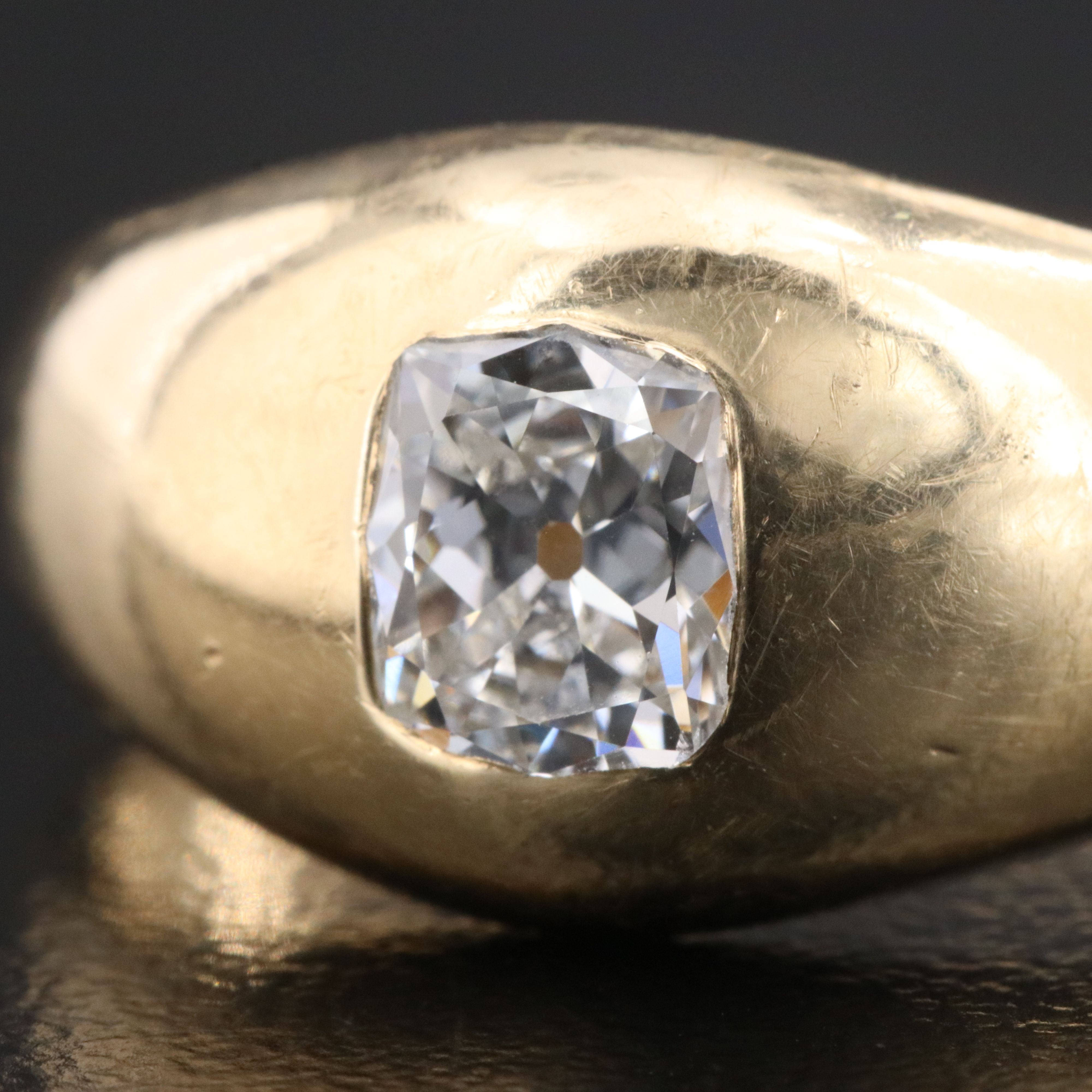 Antique Cartier 14K 0.70 Diamond Solitaire  Flush Set Dome Ring