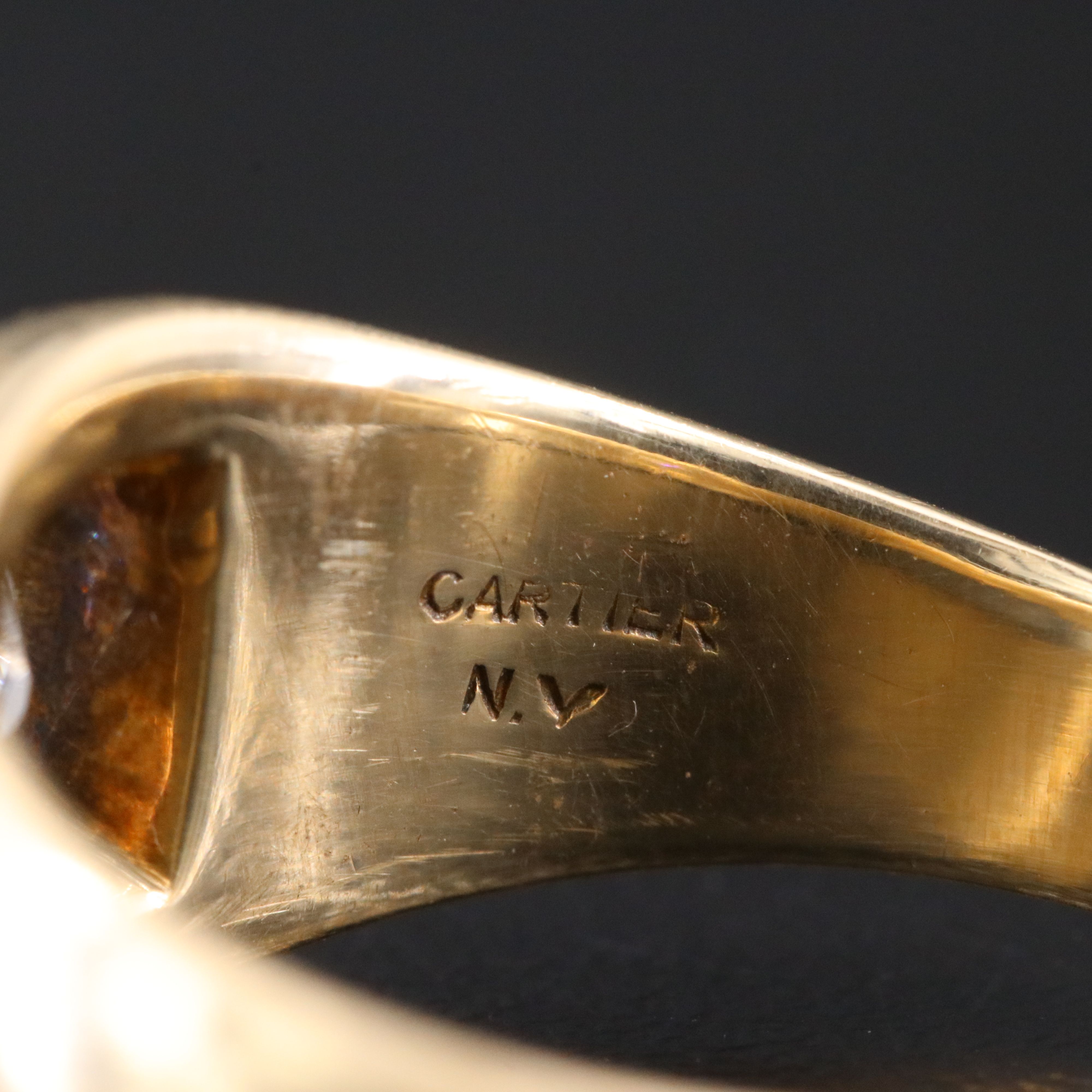 Antique Cartier 14K 0.70 Diamond Solitaire  Flush Set Dome Ring