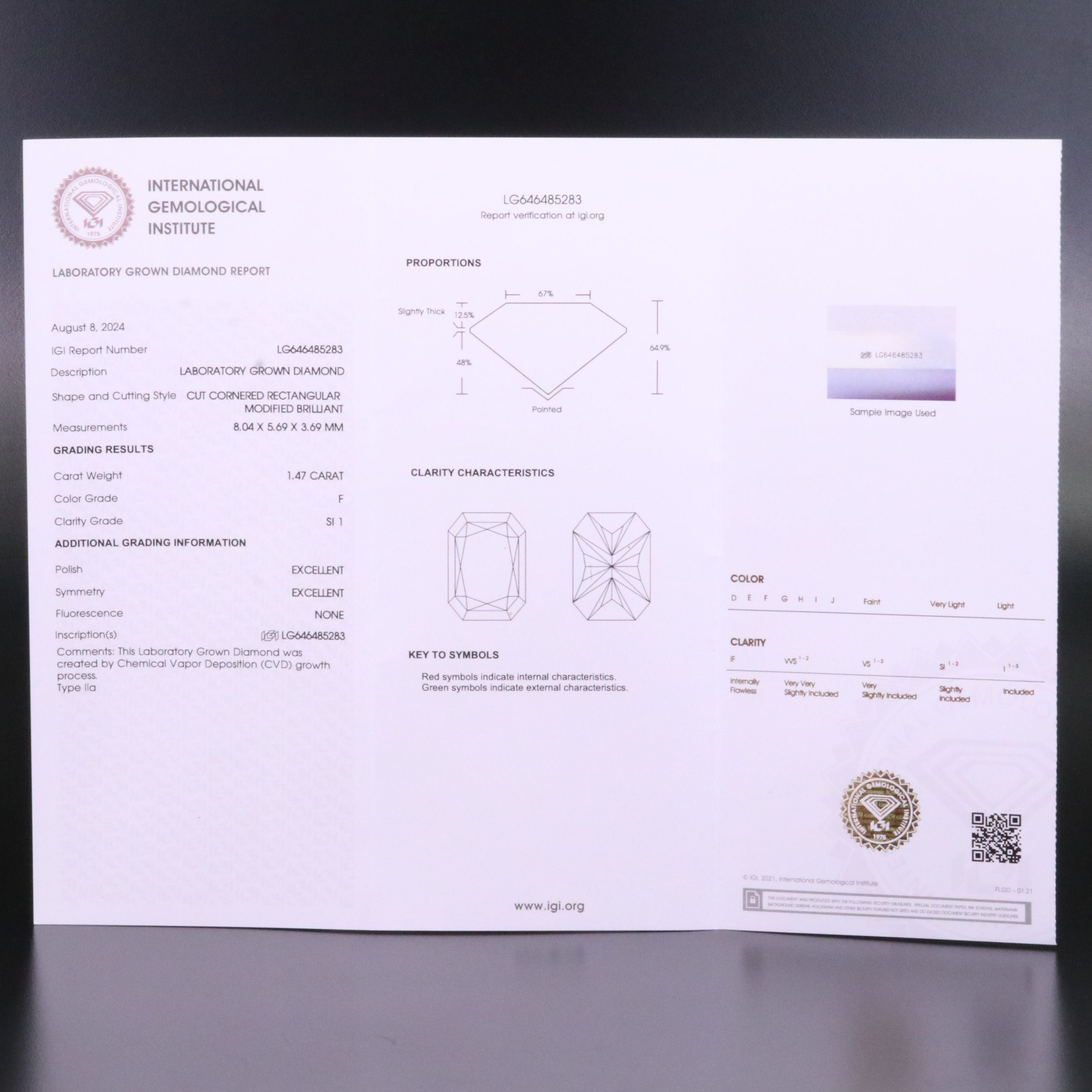 Loose 1.47 CT Lab Grown Diamond with IGI Report
