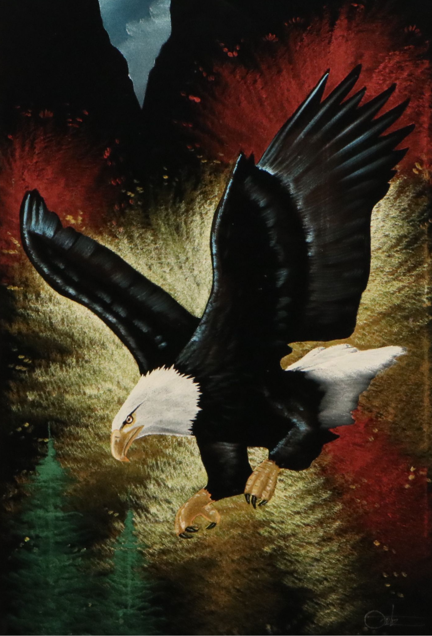 Velvet Painting of Bald Eagle in Flight, 21st Century