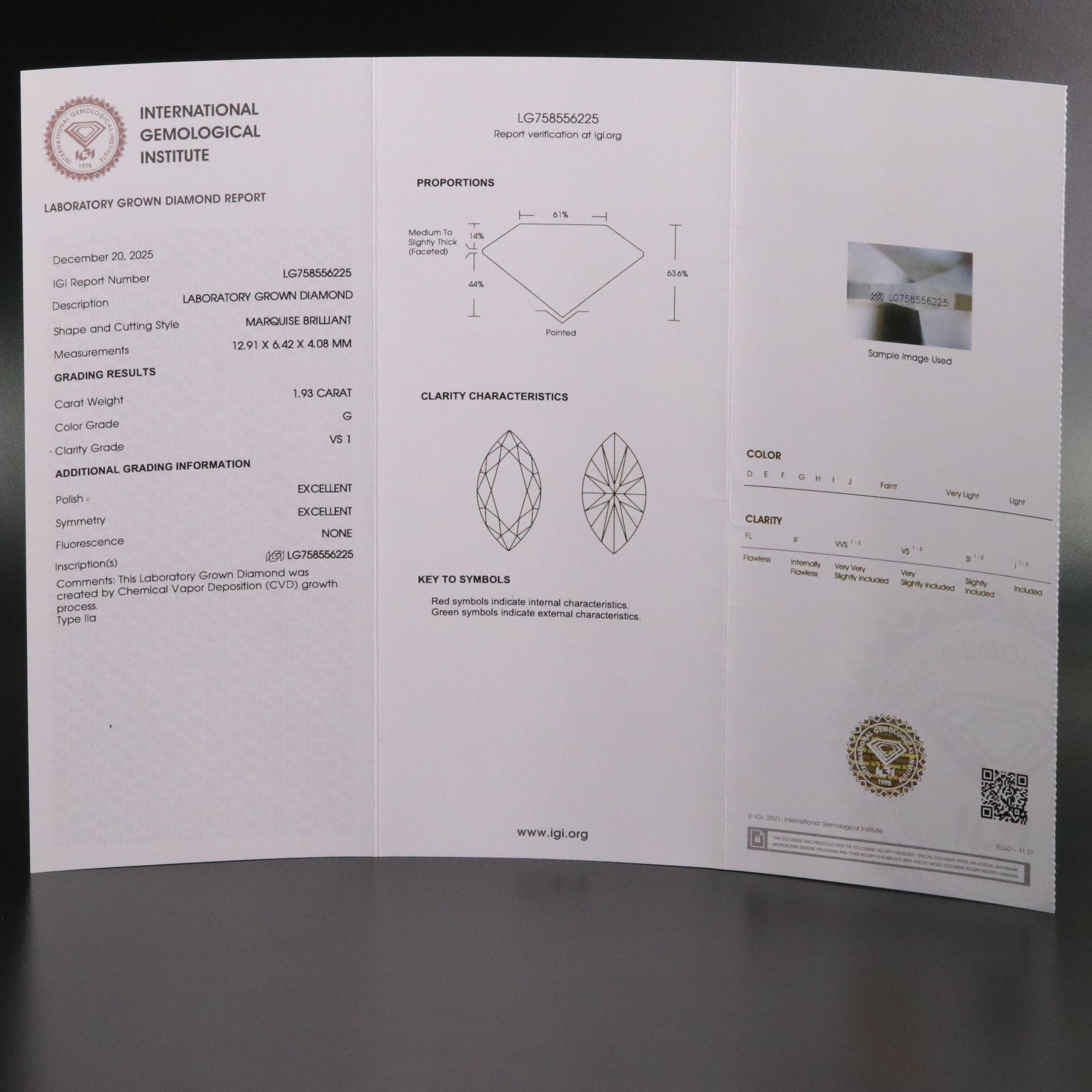 Loose 1.93 CT Lab Grown Diamond with IGI Report