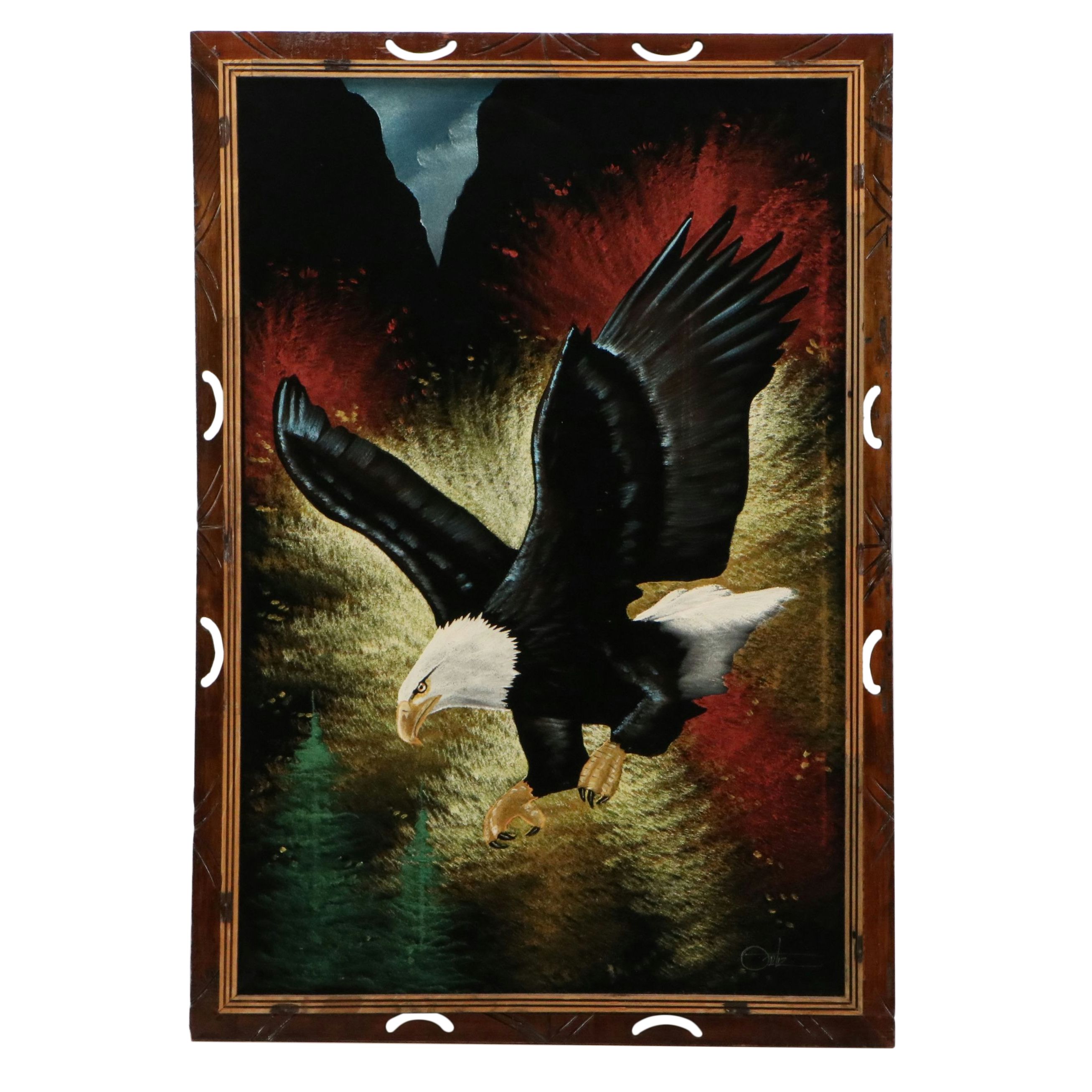 Velvet Painting of Bald Eagle in Flight, 21st Century