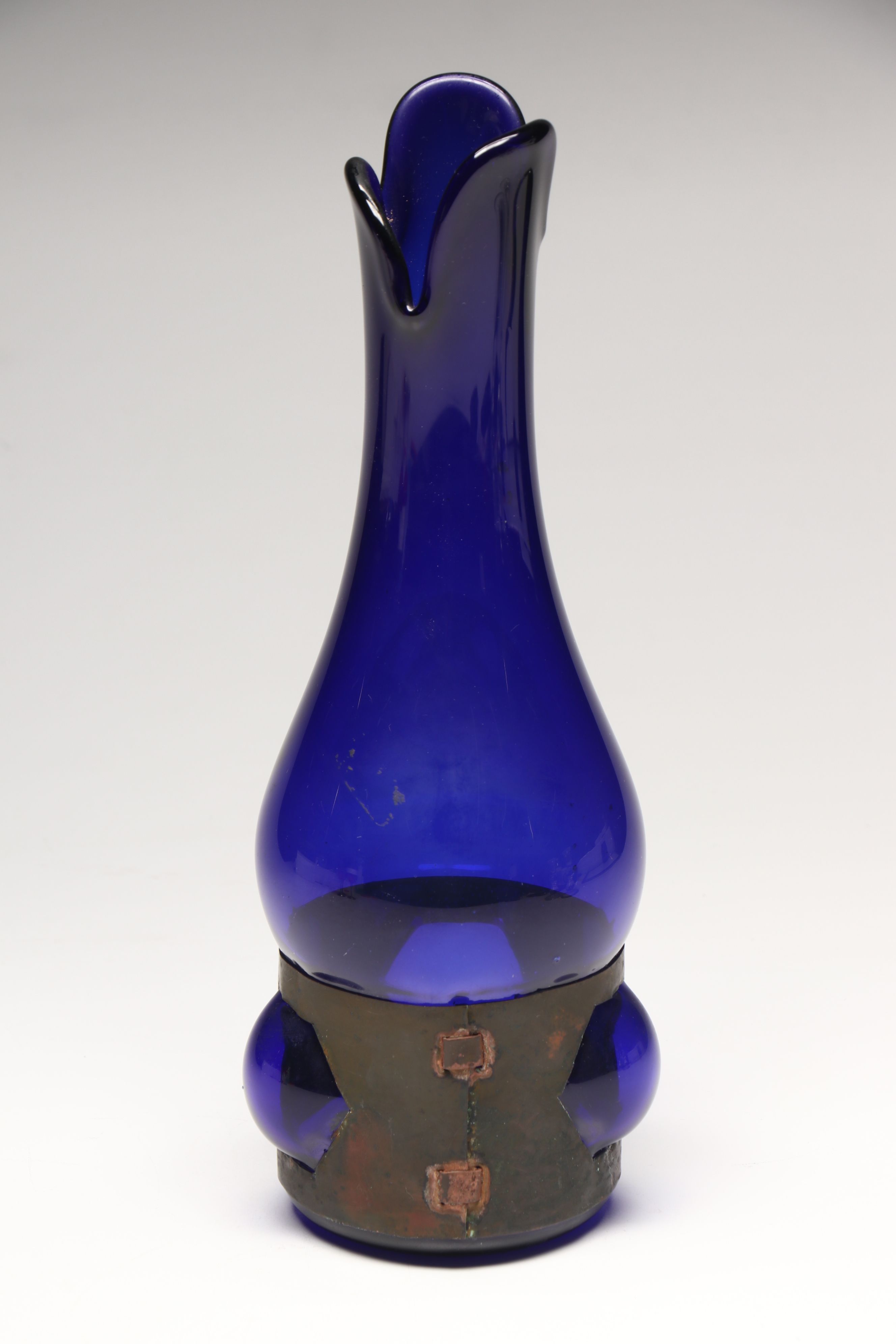 Crystal Candle Holders, Blue Glass Decanter, and Red Glass Stemware